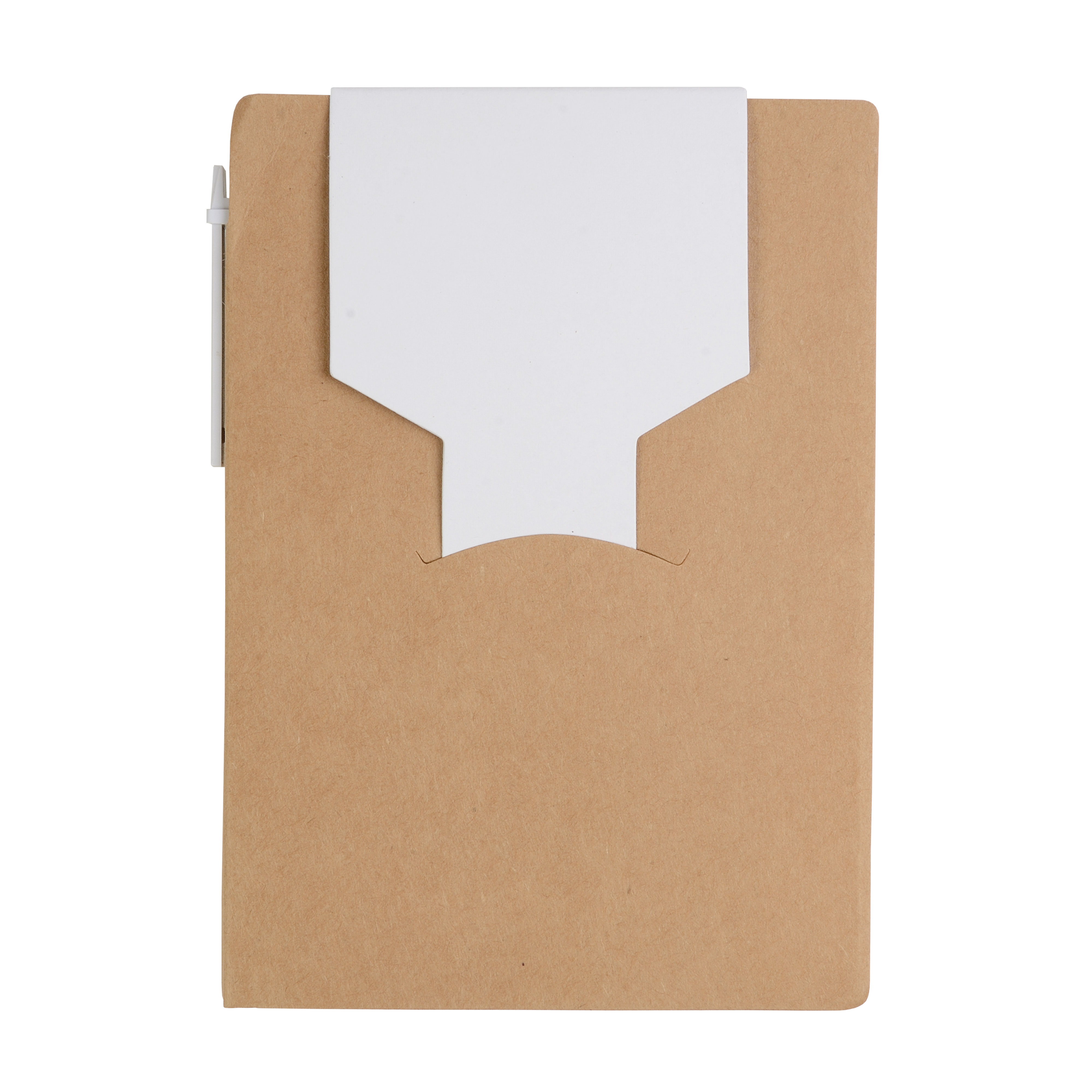 Recycled-paper notepad with cardboard pen and sticky notes White