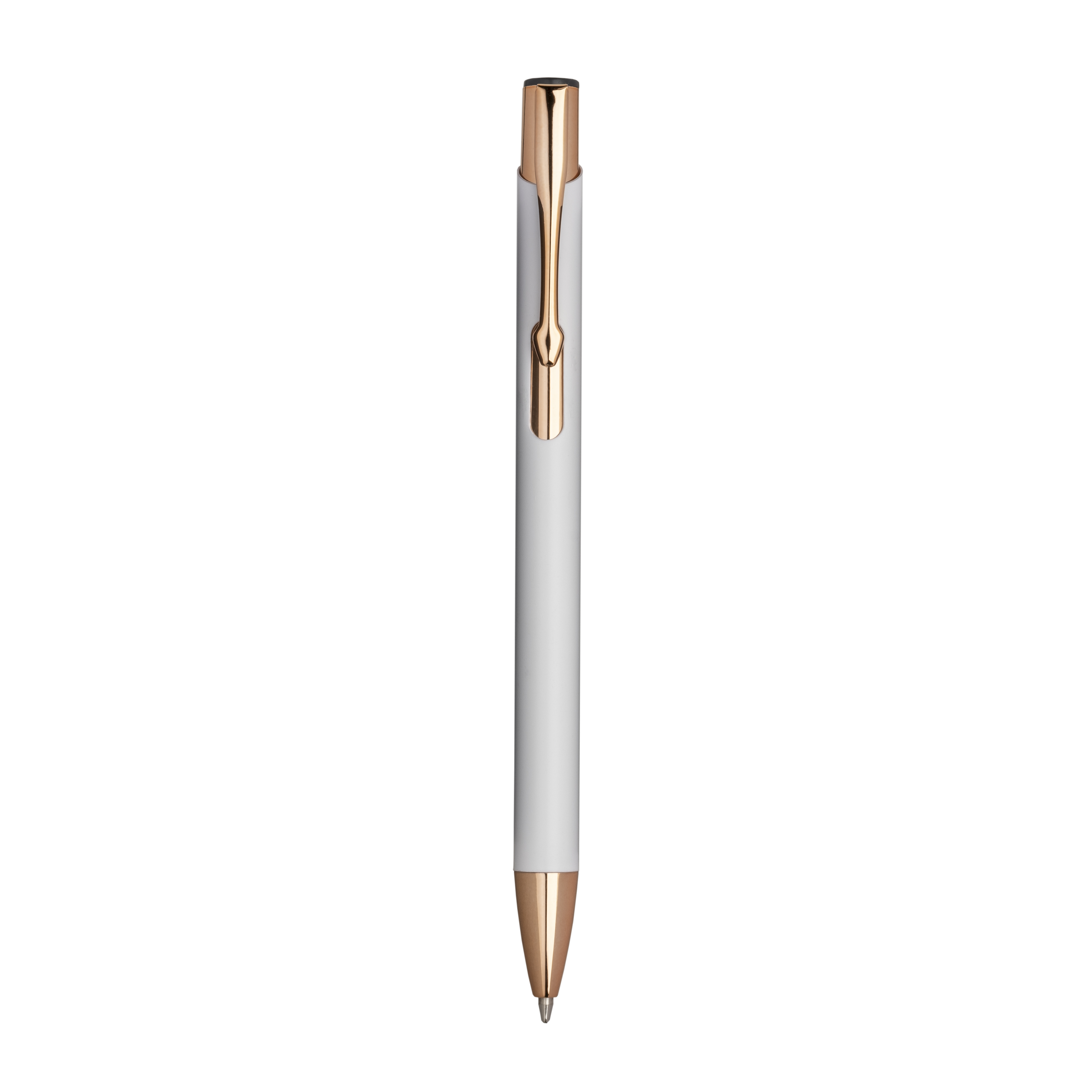 Aluminium snap pen with rose gold metal details White
