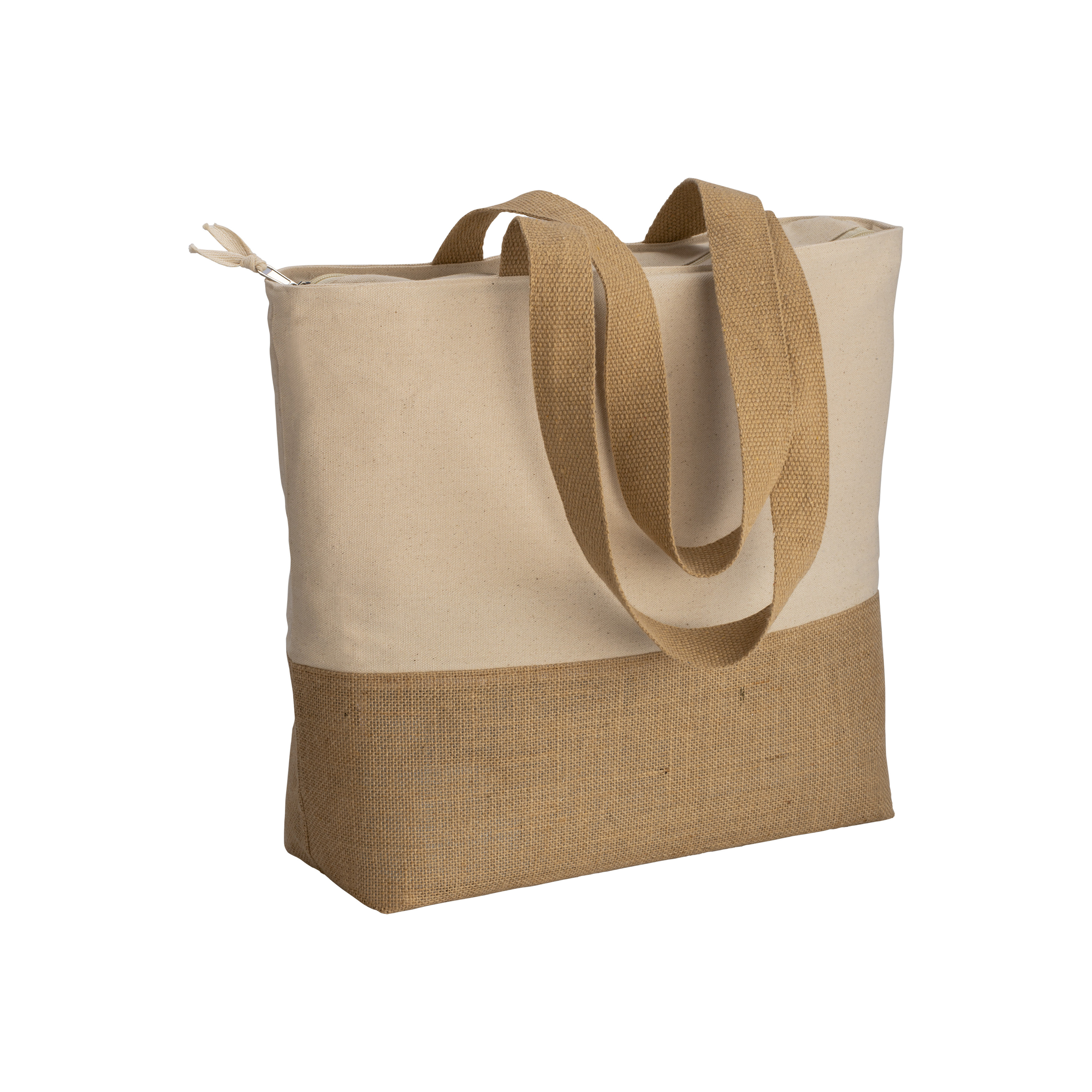 280 g/m2 cotton shopping bag with jute base, long handles and gusset Natural