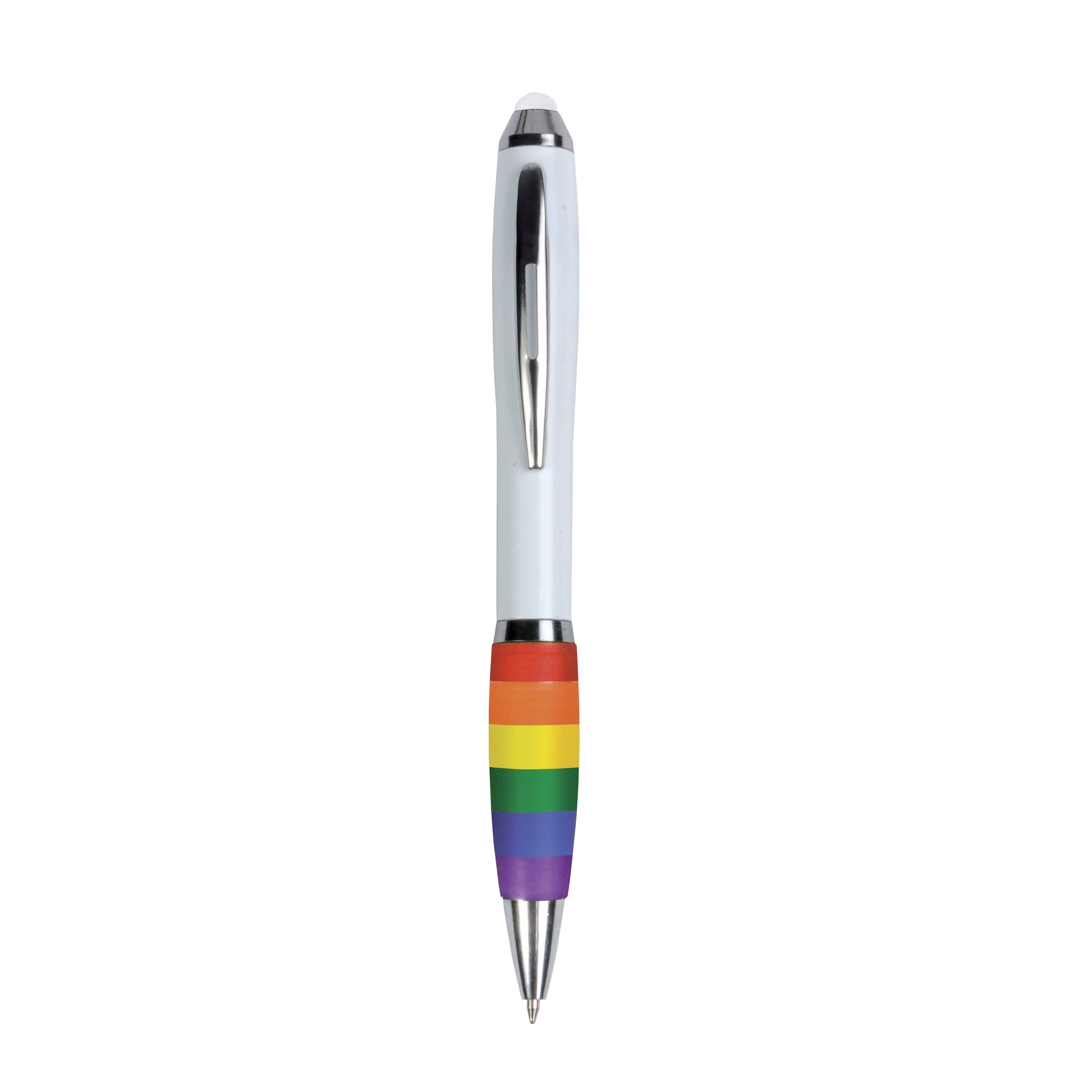 Plastic twist pen with white barrel, rainbow grip and touchscreen Multicolor
