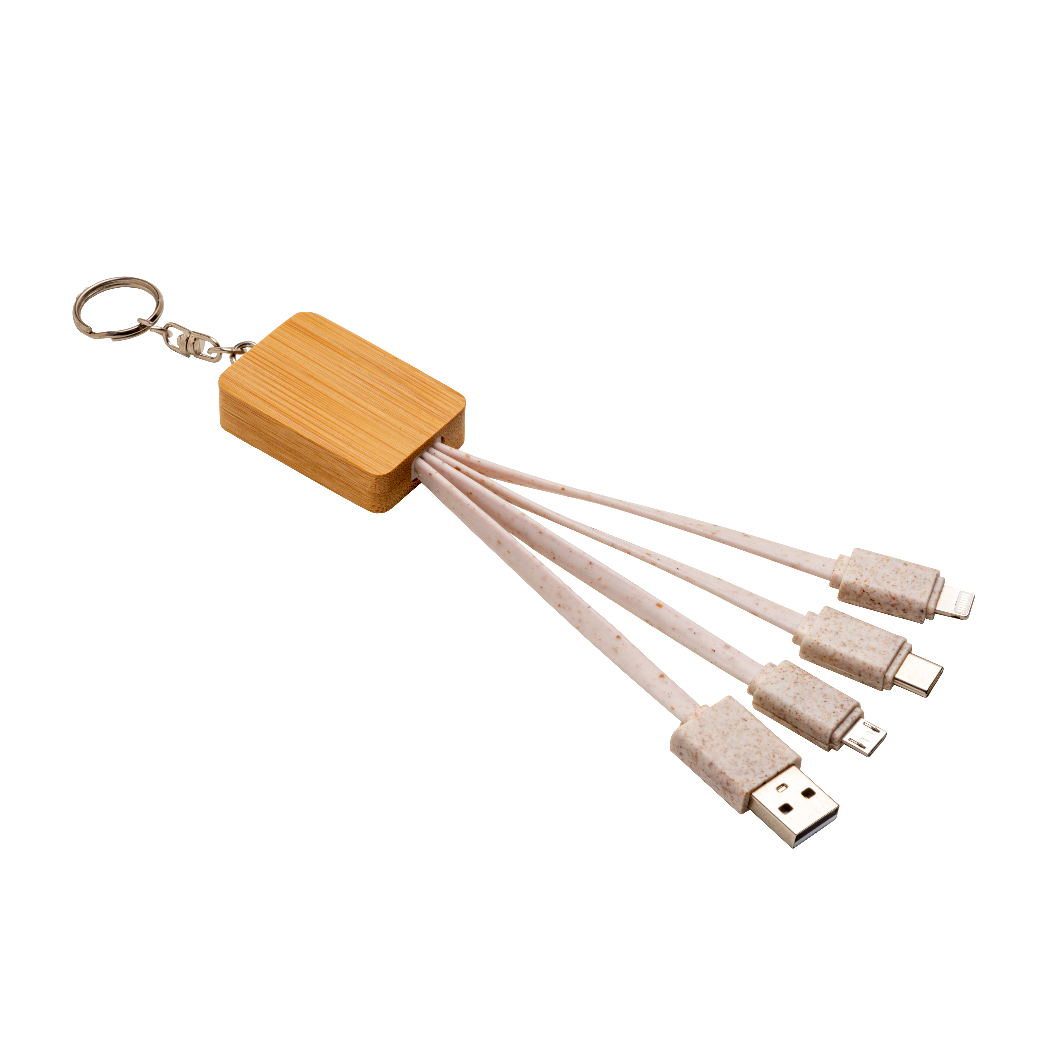 Usb-type w/lighting/micro usb power cable with keychain White