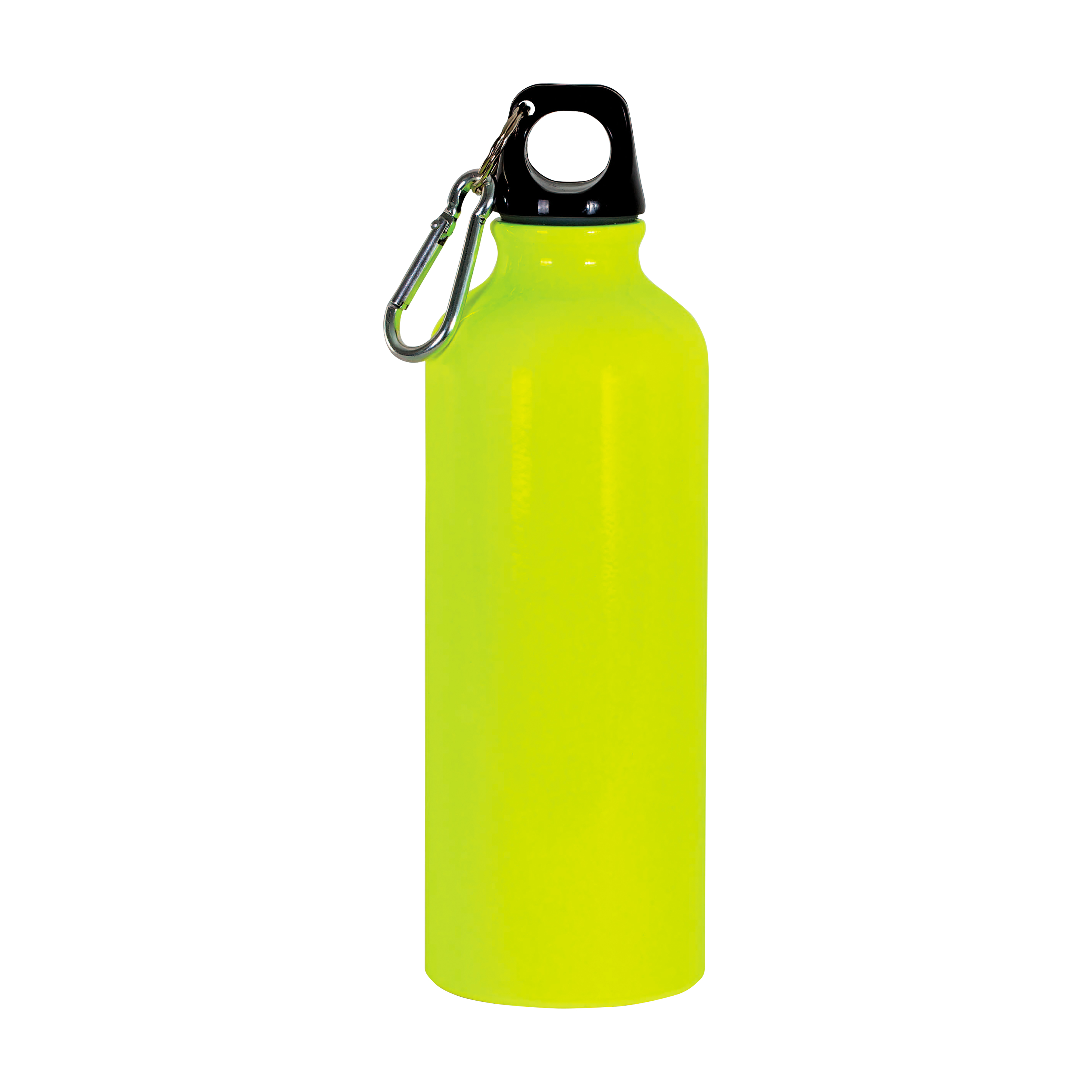 Aluminium water bottle (500 ml) with plastic lid and snap hook (22 cm tall) Yellow