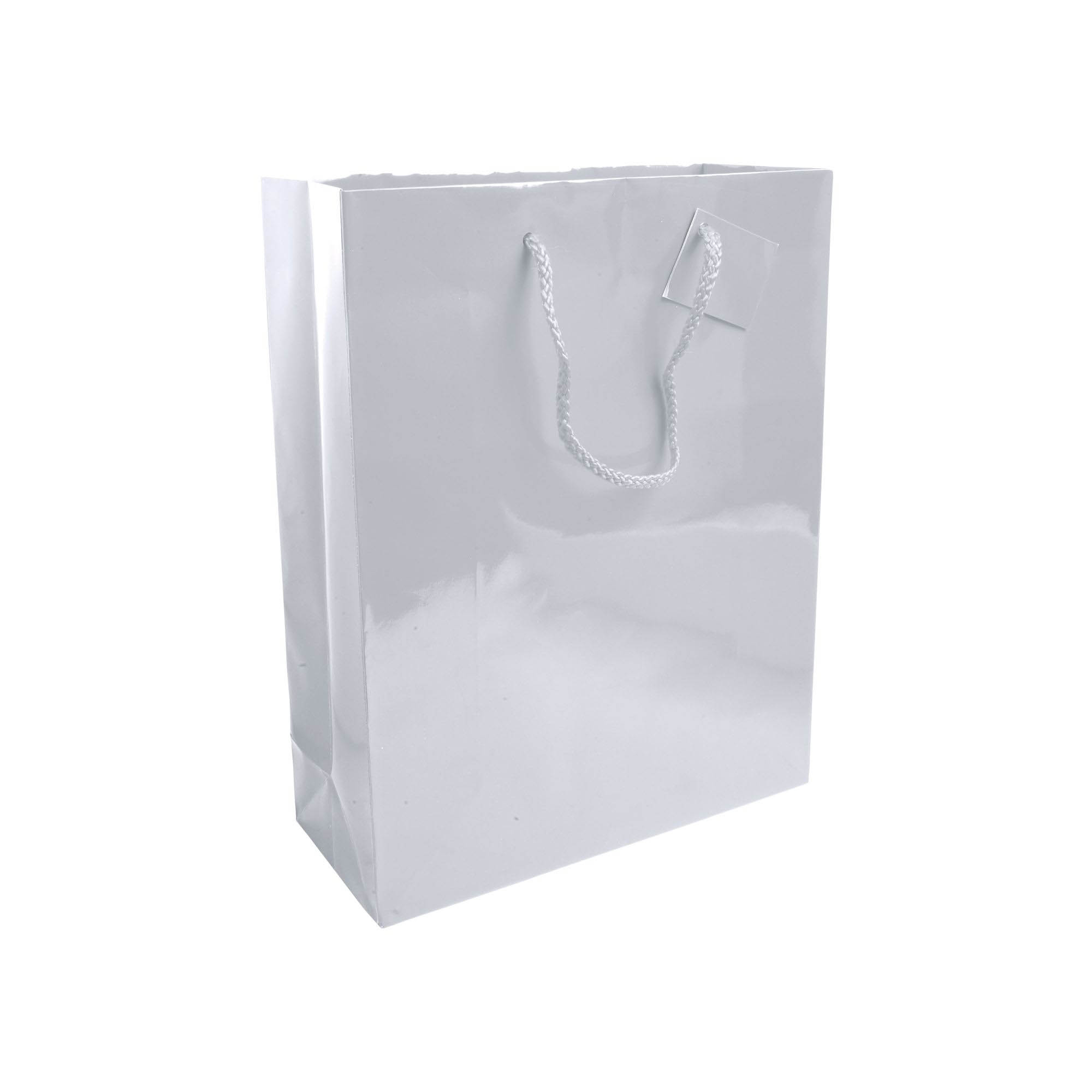 157 g/m2 laminated paper shopping bag with gusset and bottom reinforcement, string handles White