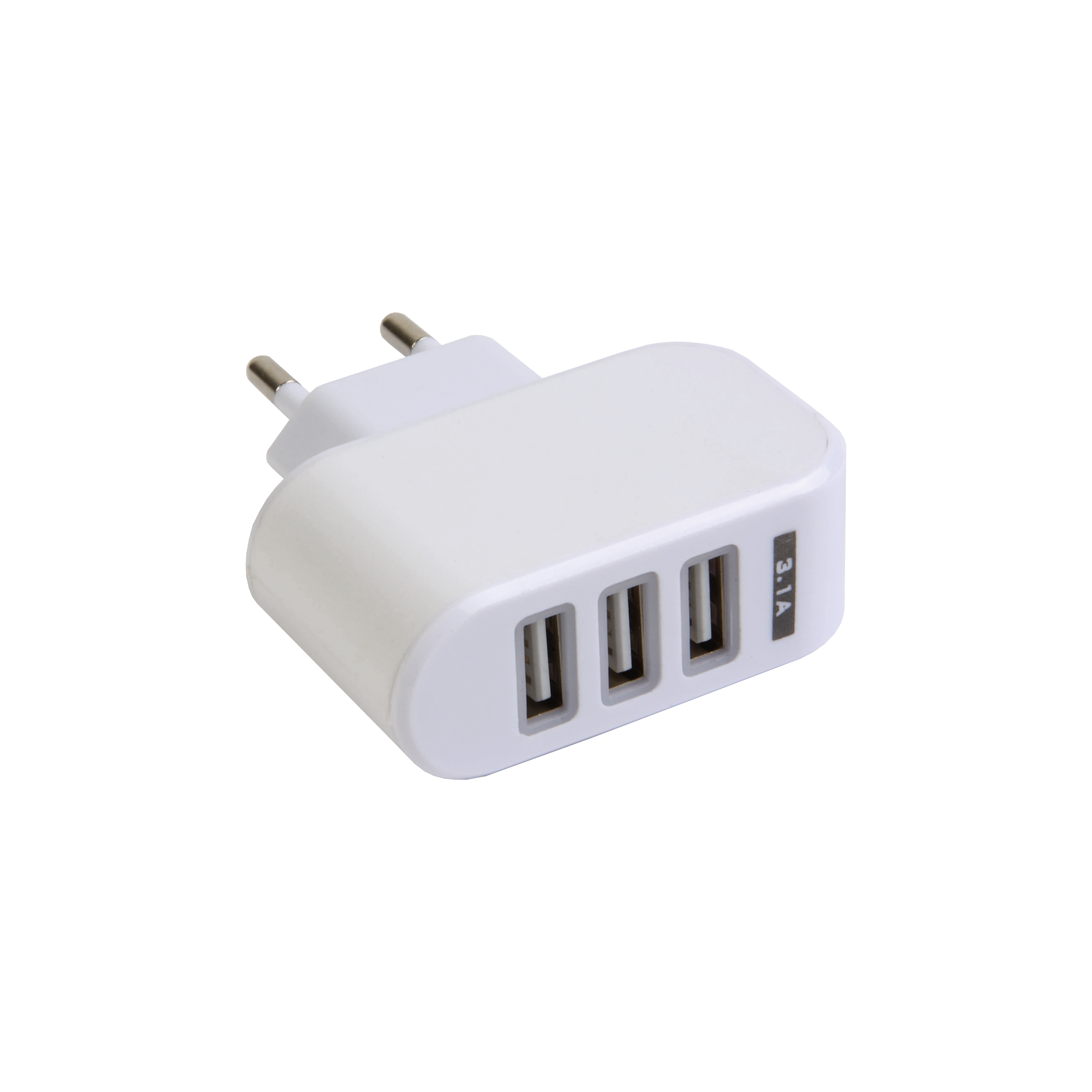 Plastic multi-port USB wall charger with 3 ports (5 V-1000 mA each) White
