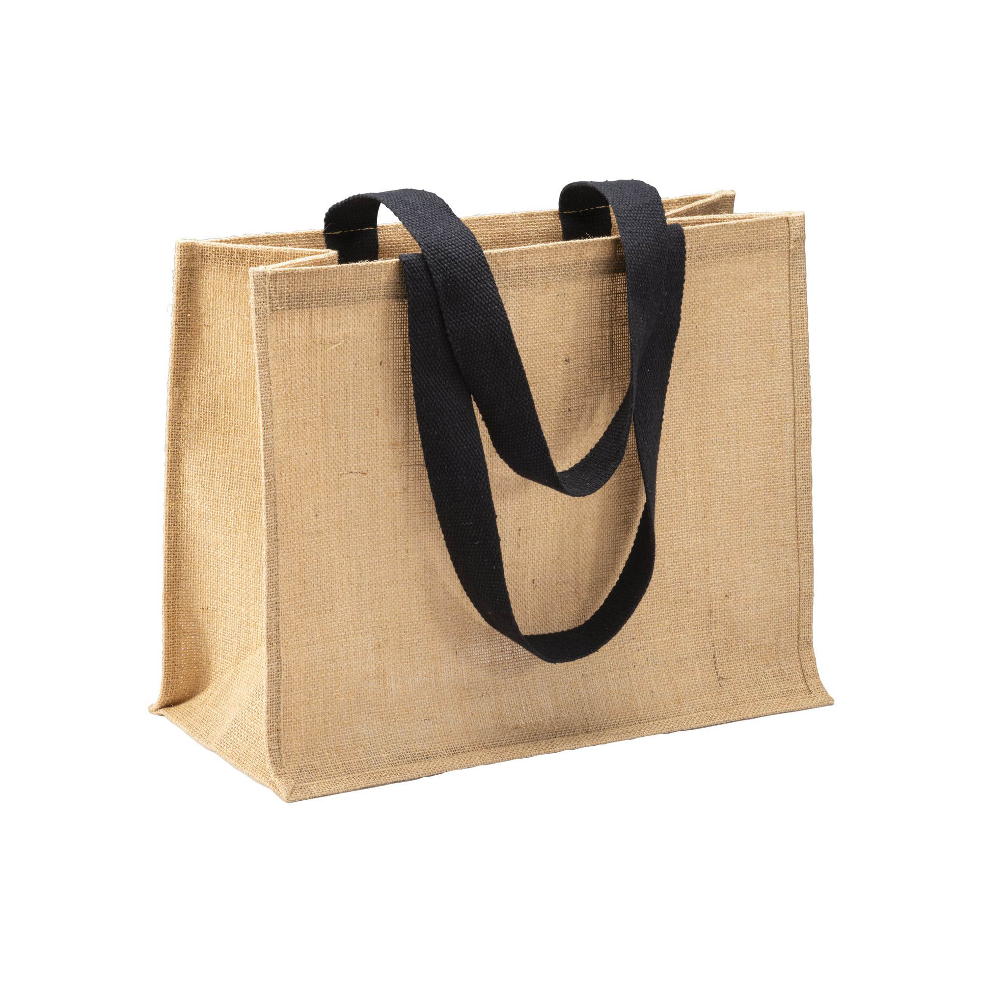 Jute shopping bag, long handles and gusset Black
