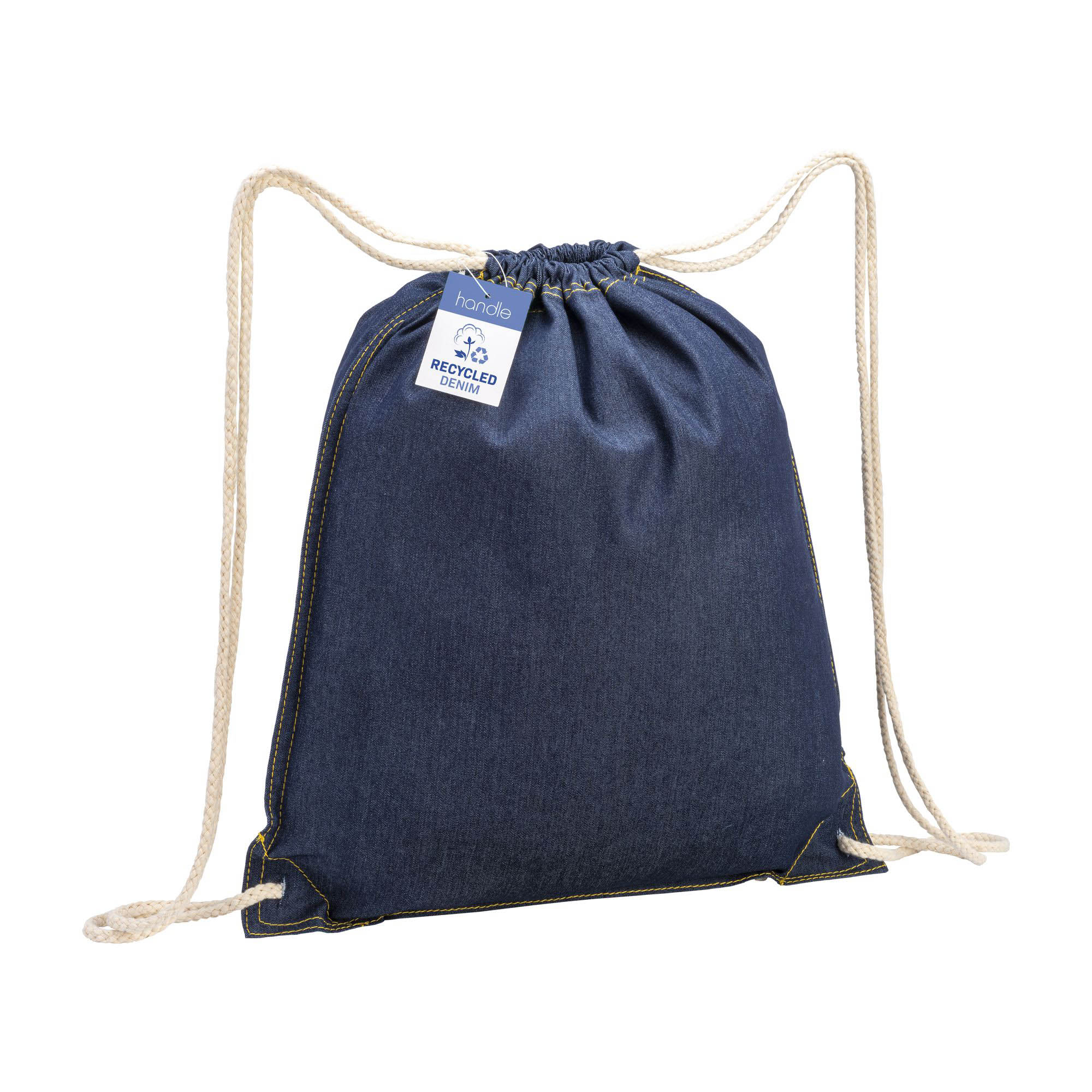 Drawstring recycled cotton denim backpack withreinforced corners Jeans