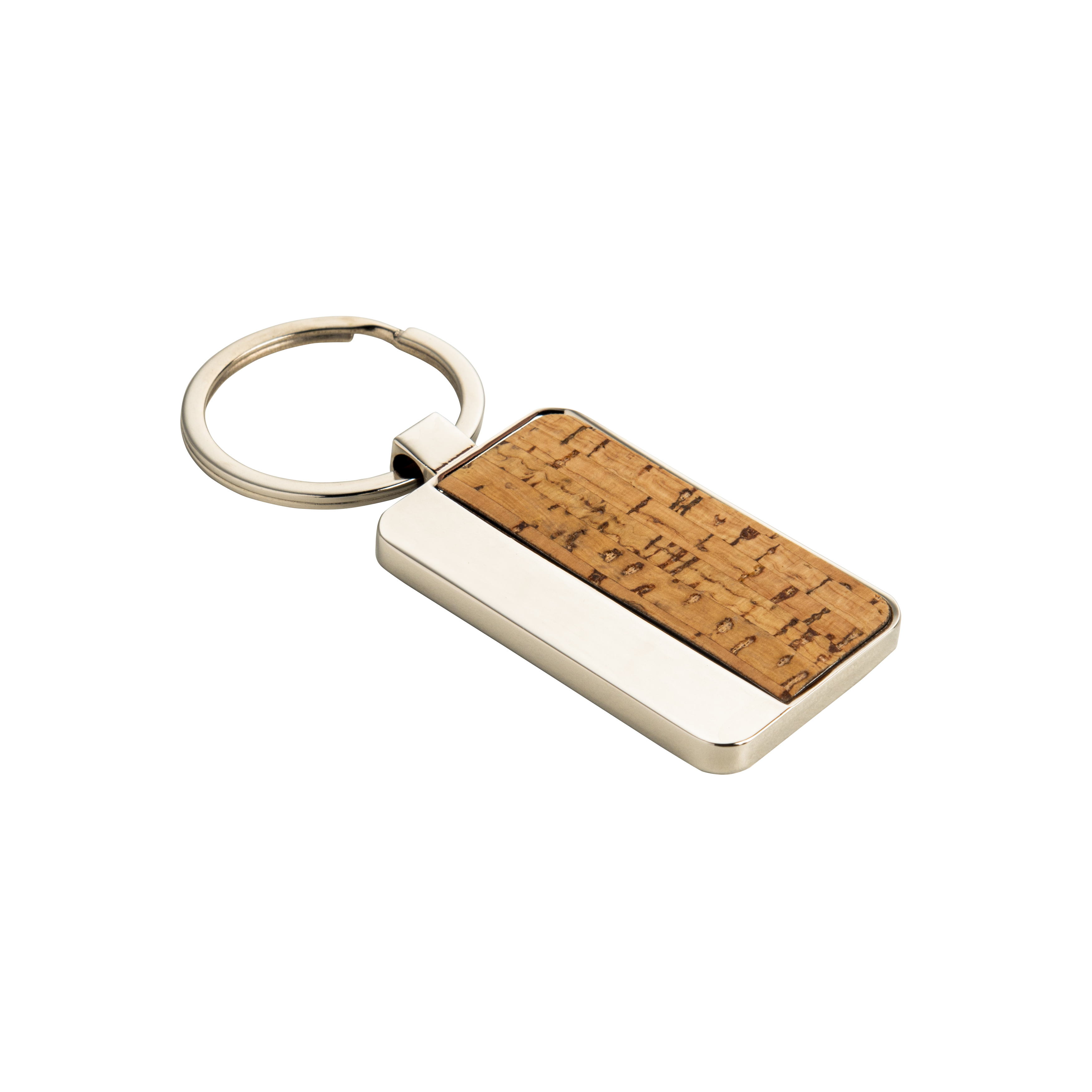 Rectangular metal and cork keychain Natural