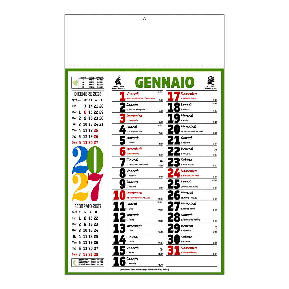 2027 Monthly Wall Calendar. Multicolour, 12 sheets, glossy coated paper, heat-sealed Multicolor
