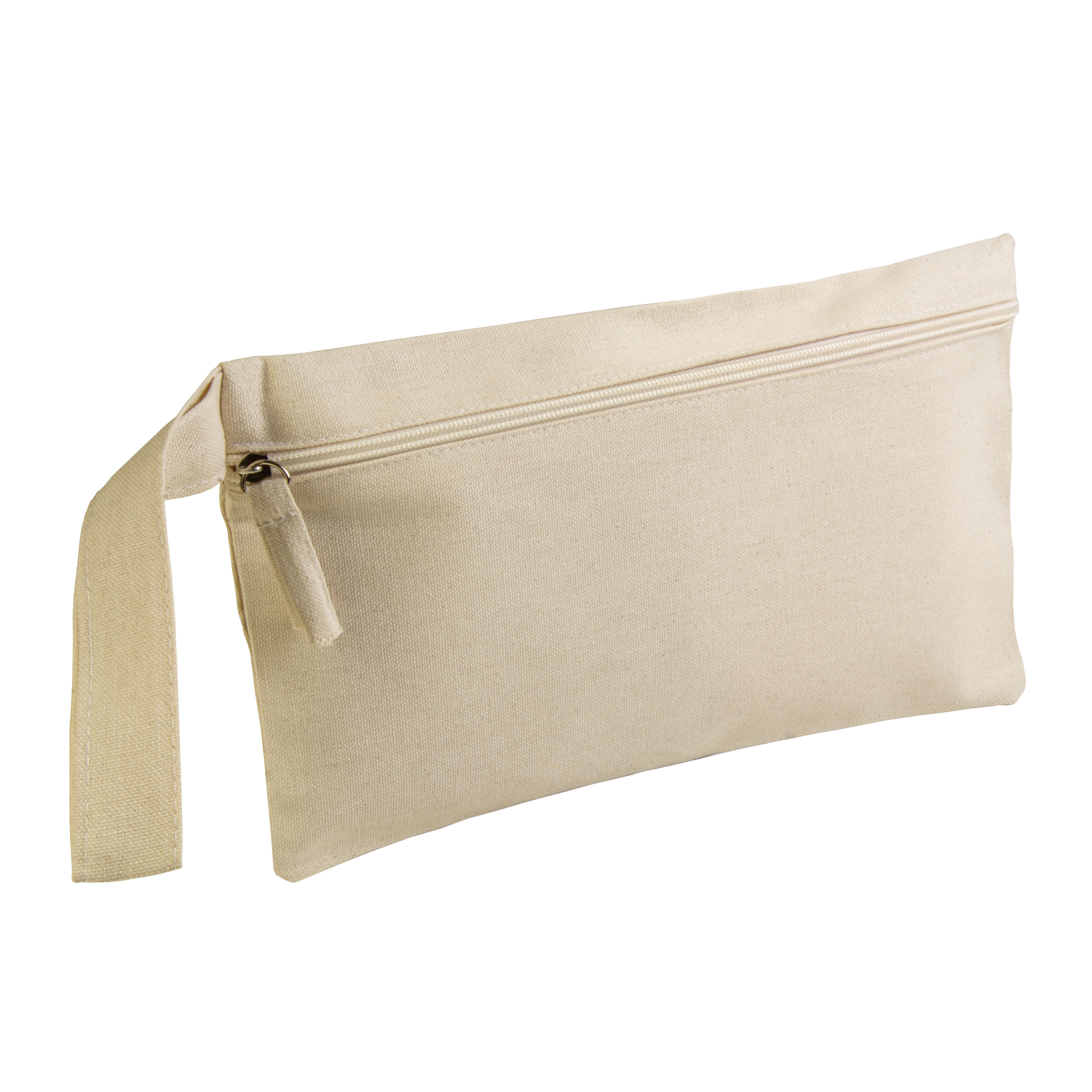 Cotton document holder with zip closure and practical handle Natural