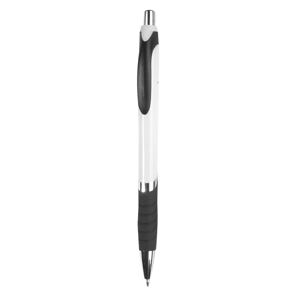 Plastic snap pen with coloured barrel, rubberised grip and chromed details White