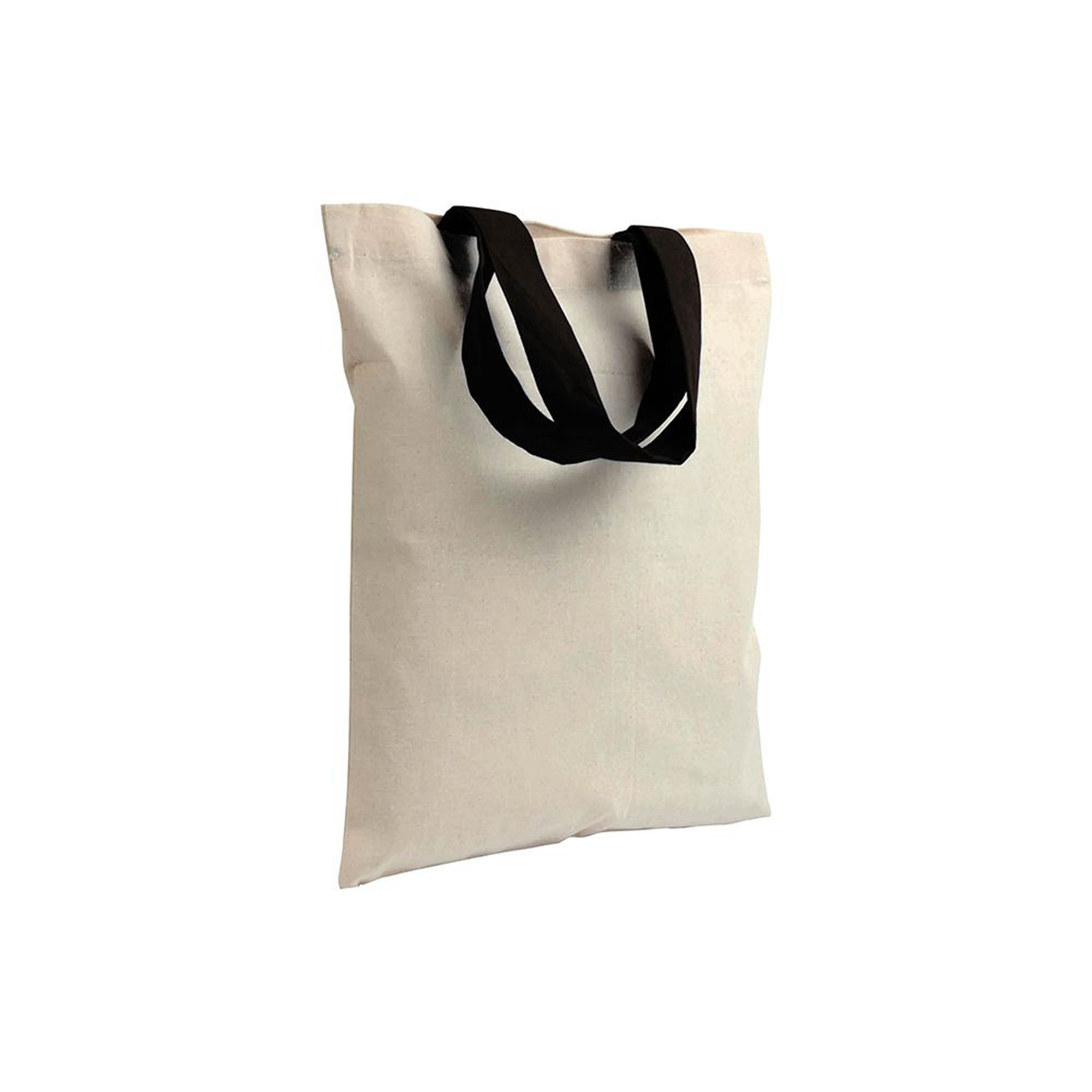 Natural 140 g/m2 recycled cotton mini shopper bag with colorful handles Black