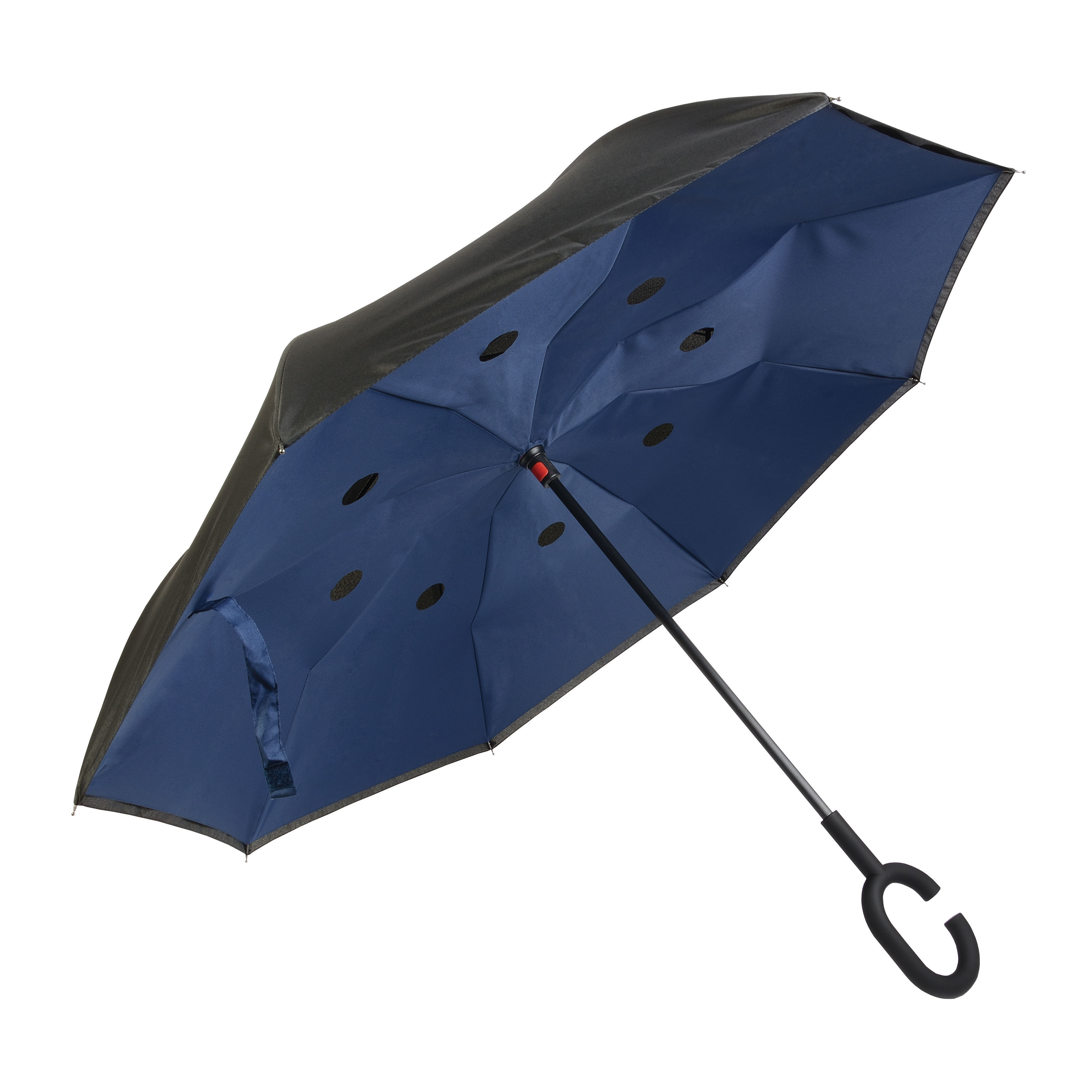 Reversible umbrella with round and rubber handle Blue-black