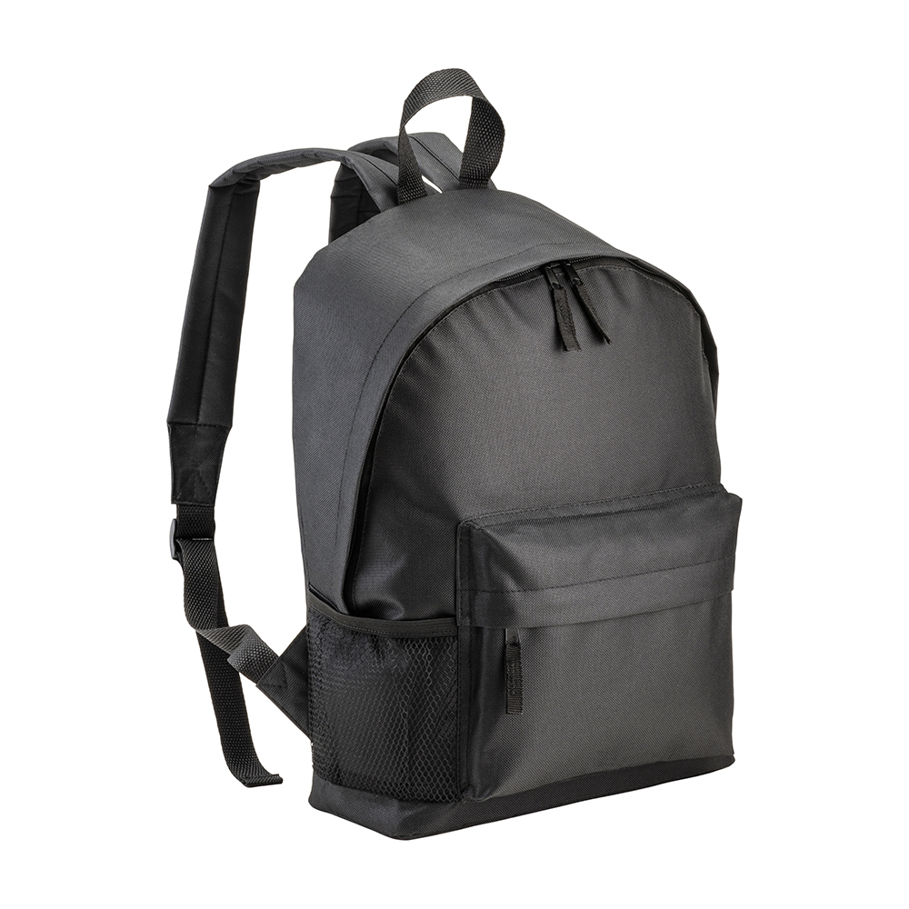 Recycled polyester R-PET backpack with exterior zippered pocket Black