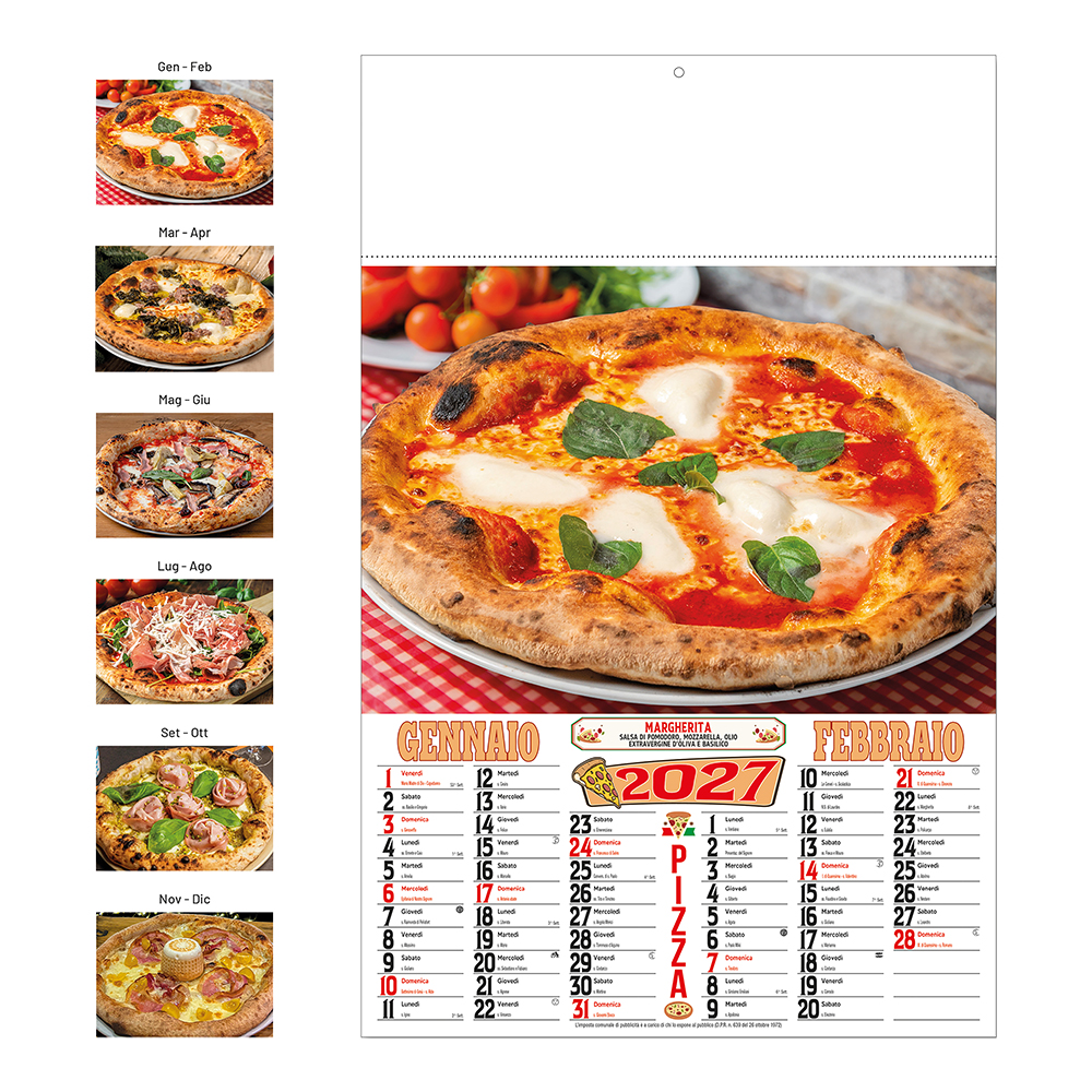Wall calendar 2027, monthly layout, 6 illustrated sheets in 135 g/m2 coated paper White