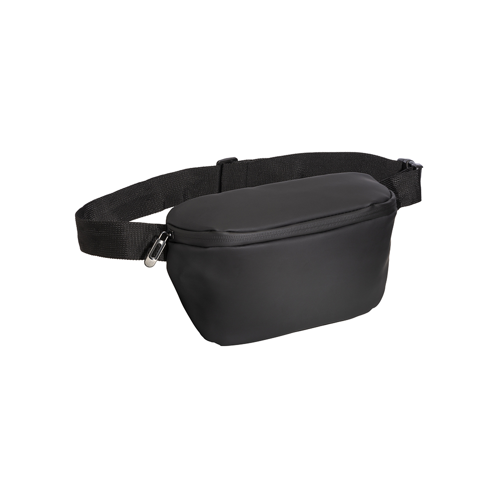 Water resistant soft Pu waistbag with adjustable belt. Water resistant zipper Black