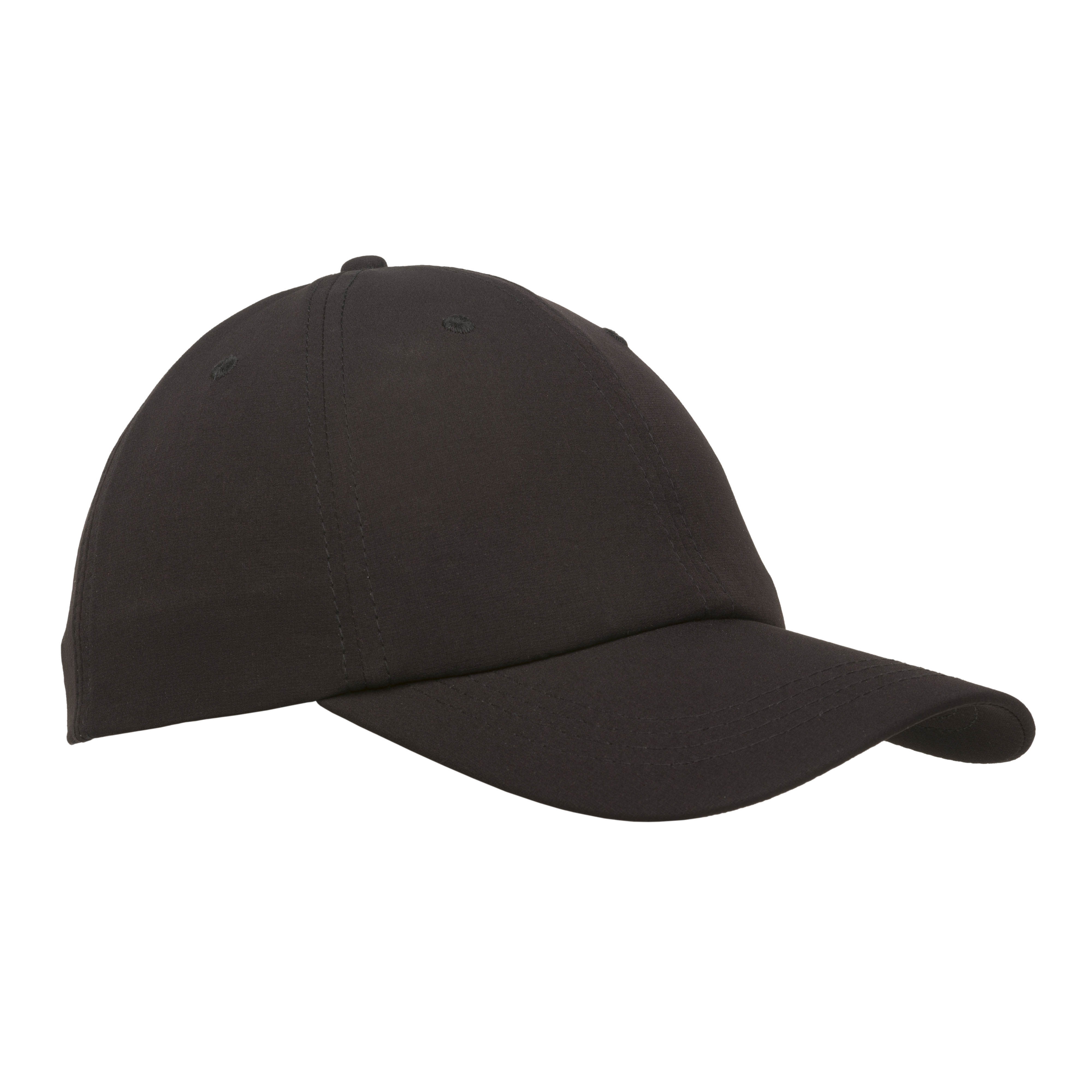 Polyamide and spandex, 6-panel baseball cap. Adjustable velcro closure Black