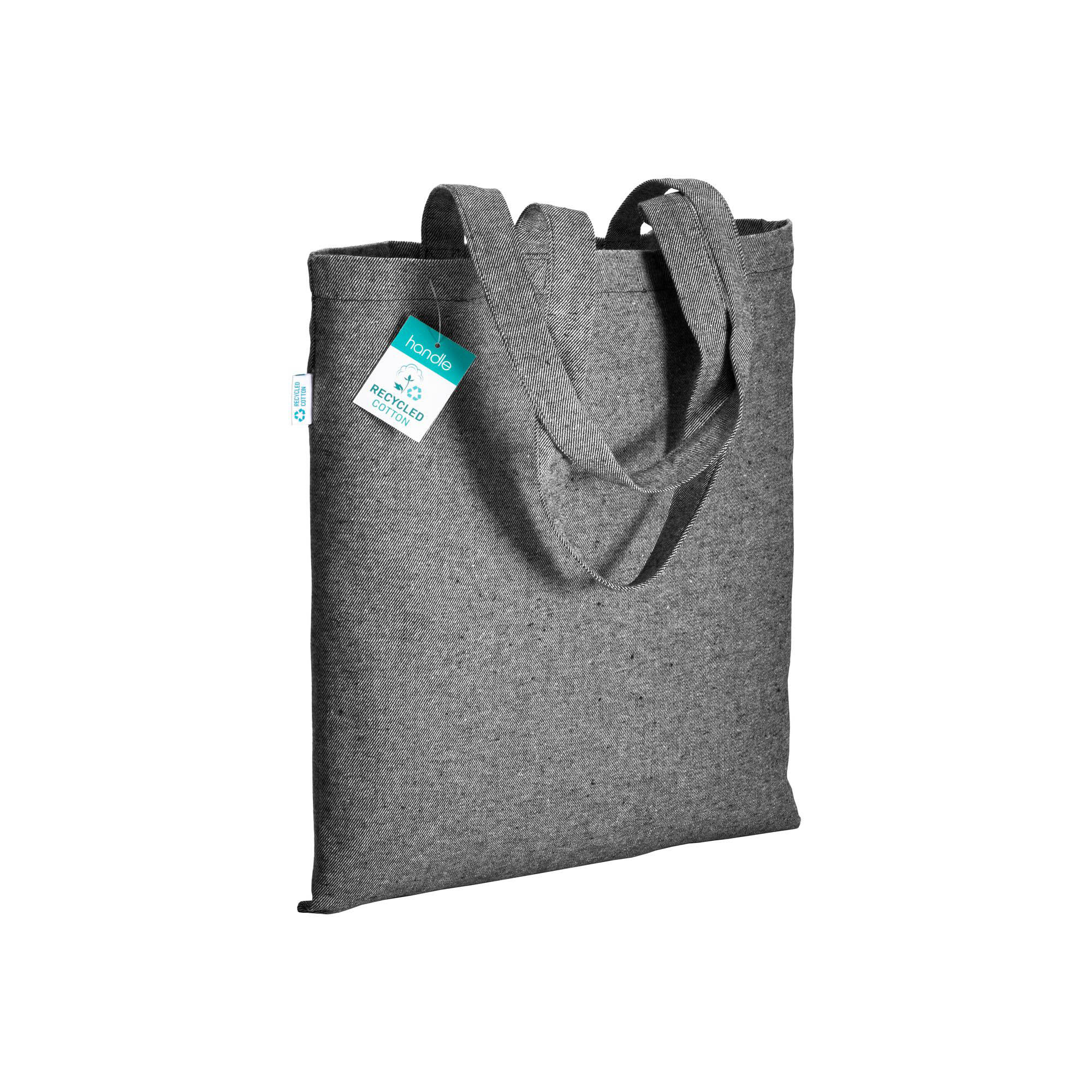 280g/m2 recycled cotton shopping bag, long handles Black