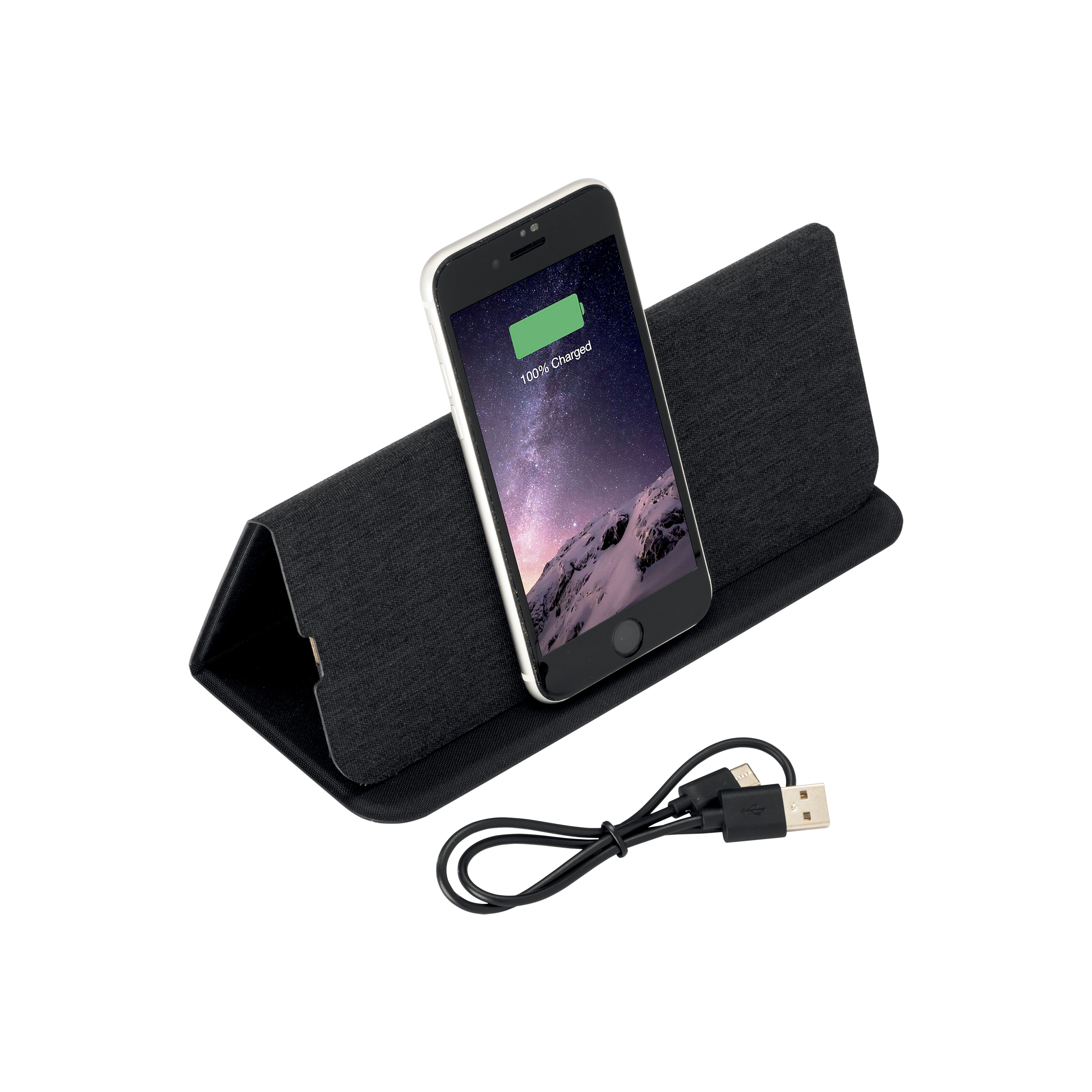 Mousepad and mobile phone holder in R-pet, with integrated wireless charger Black