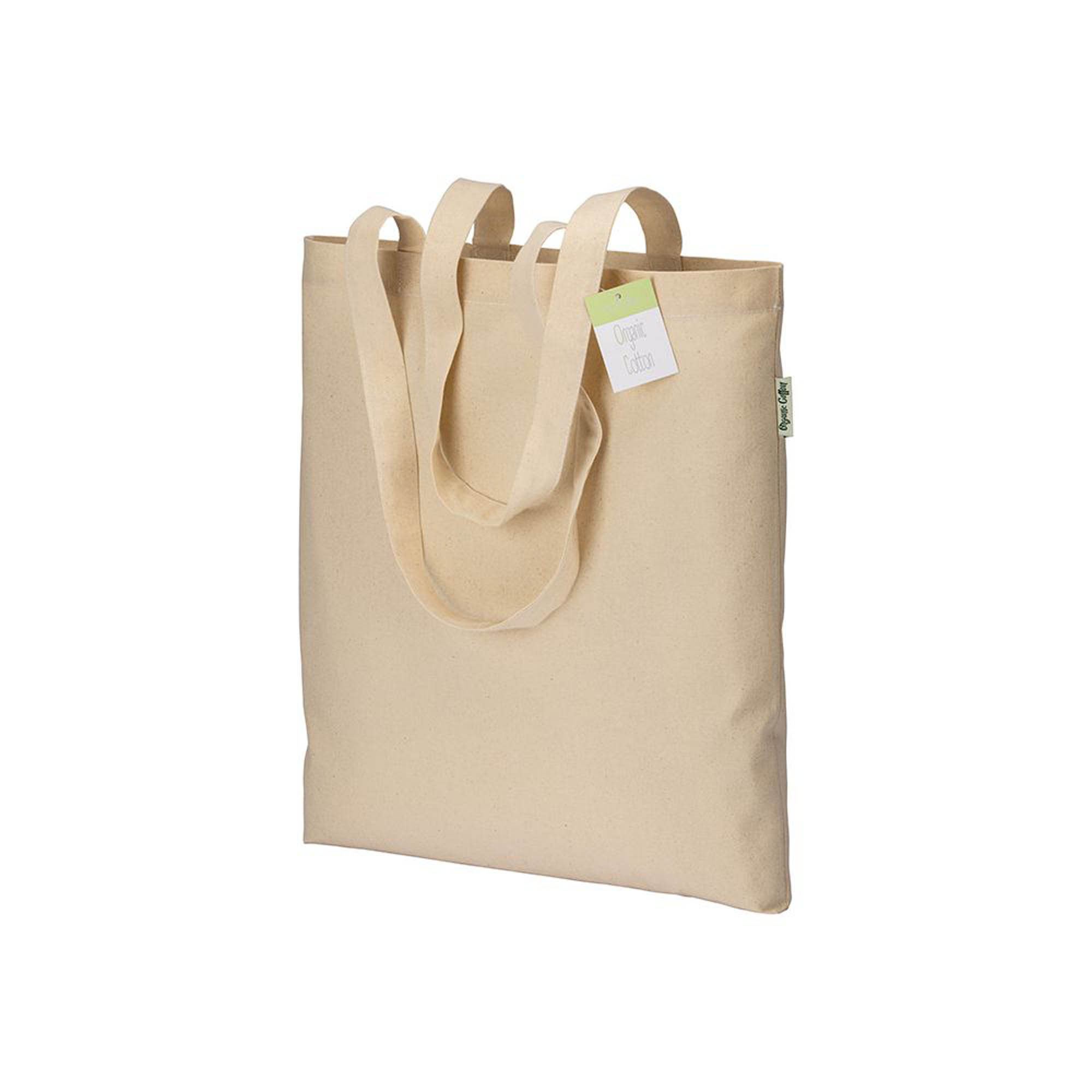190 g/m2 organic cotton shopping bag, long handles Natural