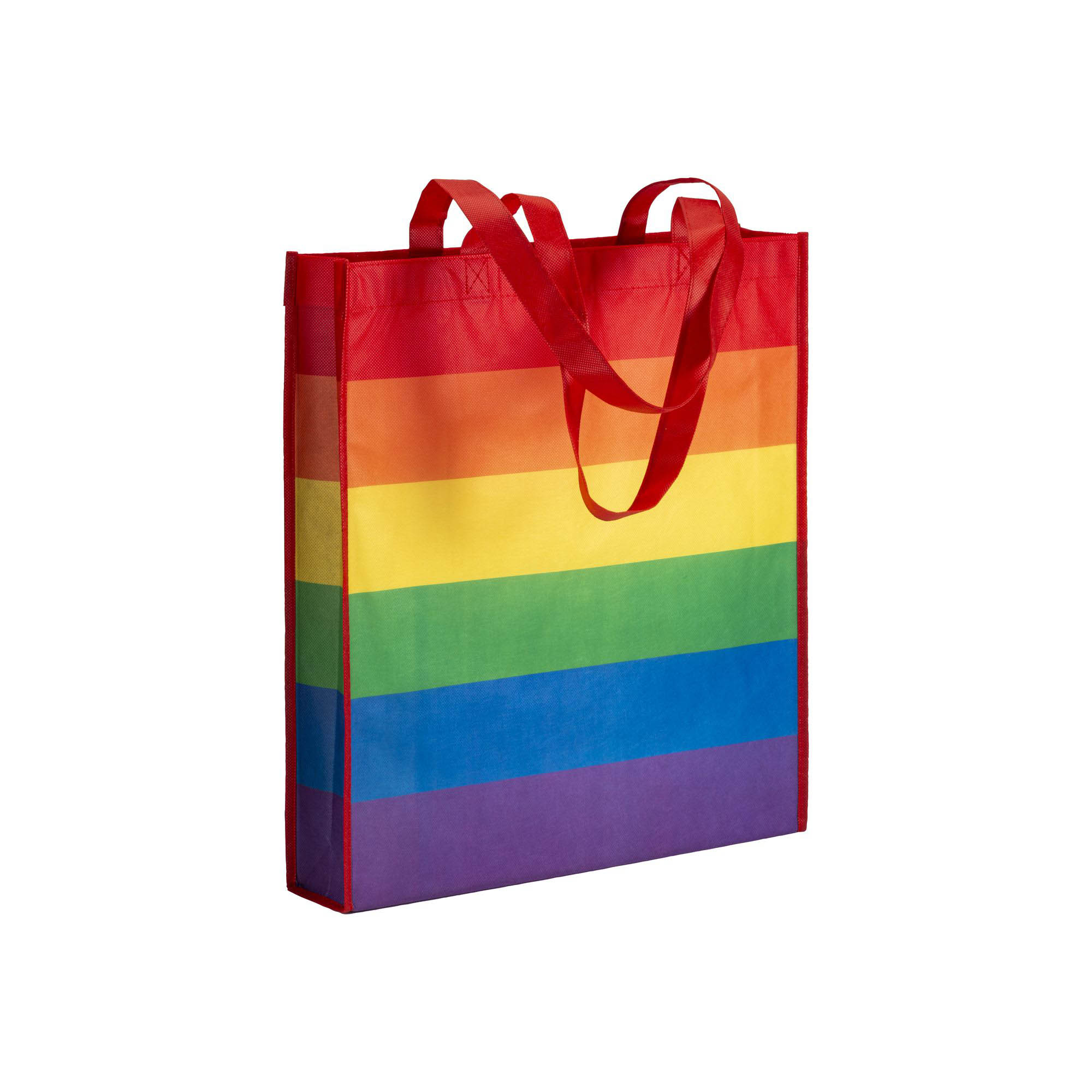 80 g/m2 R-pet rainbow shopping bag, long handles and gusset Red