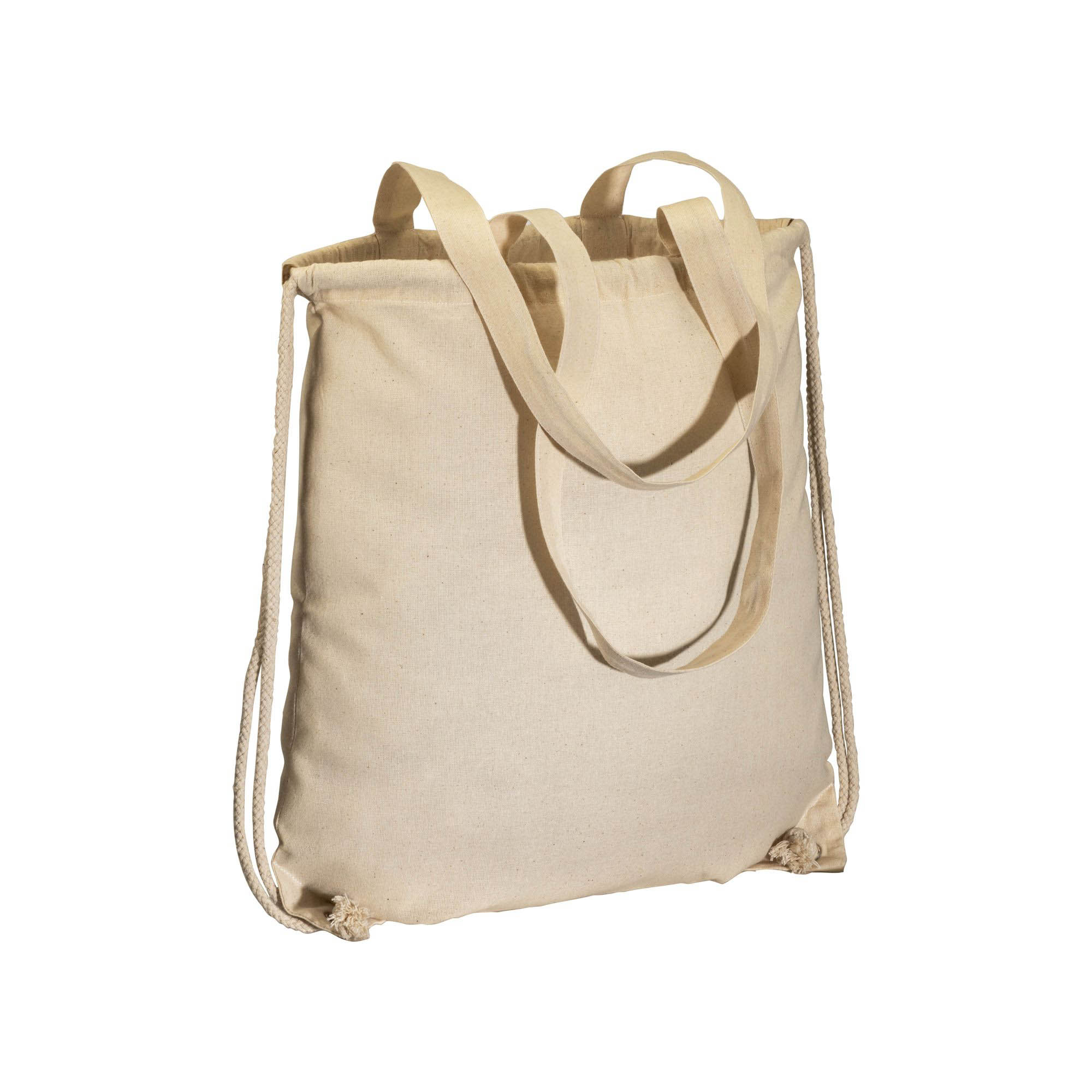 135 g/m2 cotton backpack, with drawstring closure and handles Natural