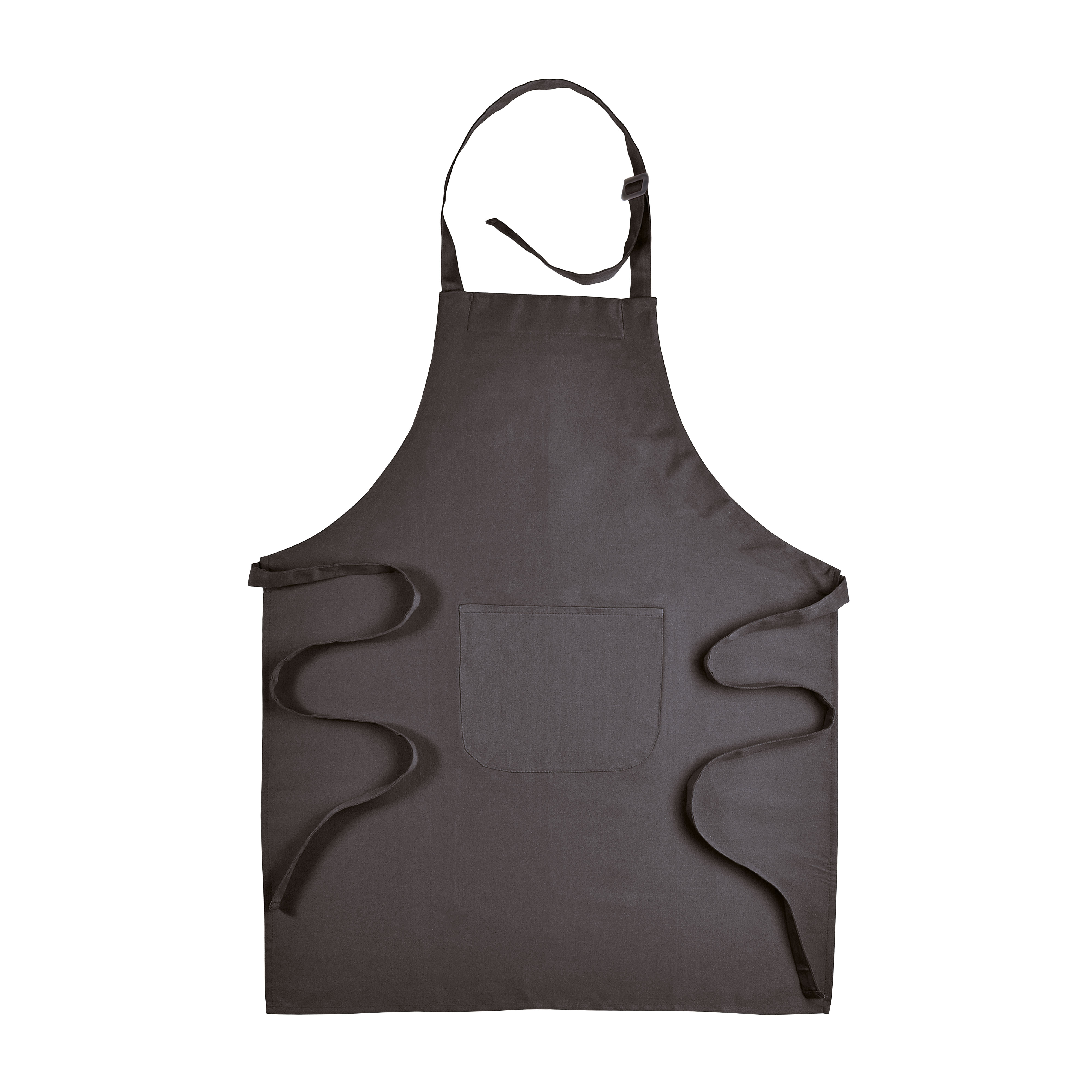 30% cotton/70% polyester (180 g/m2) long cooking apron with front pocket and plastic buckl Black