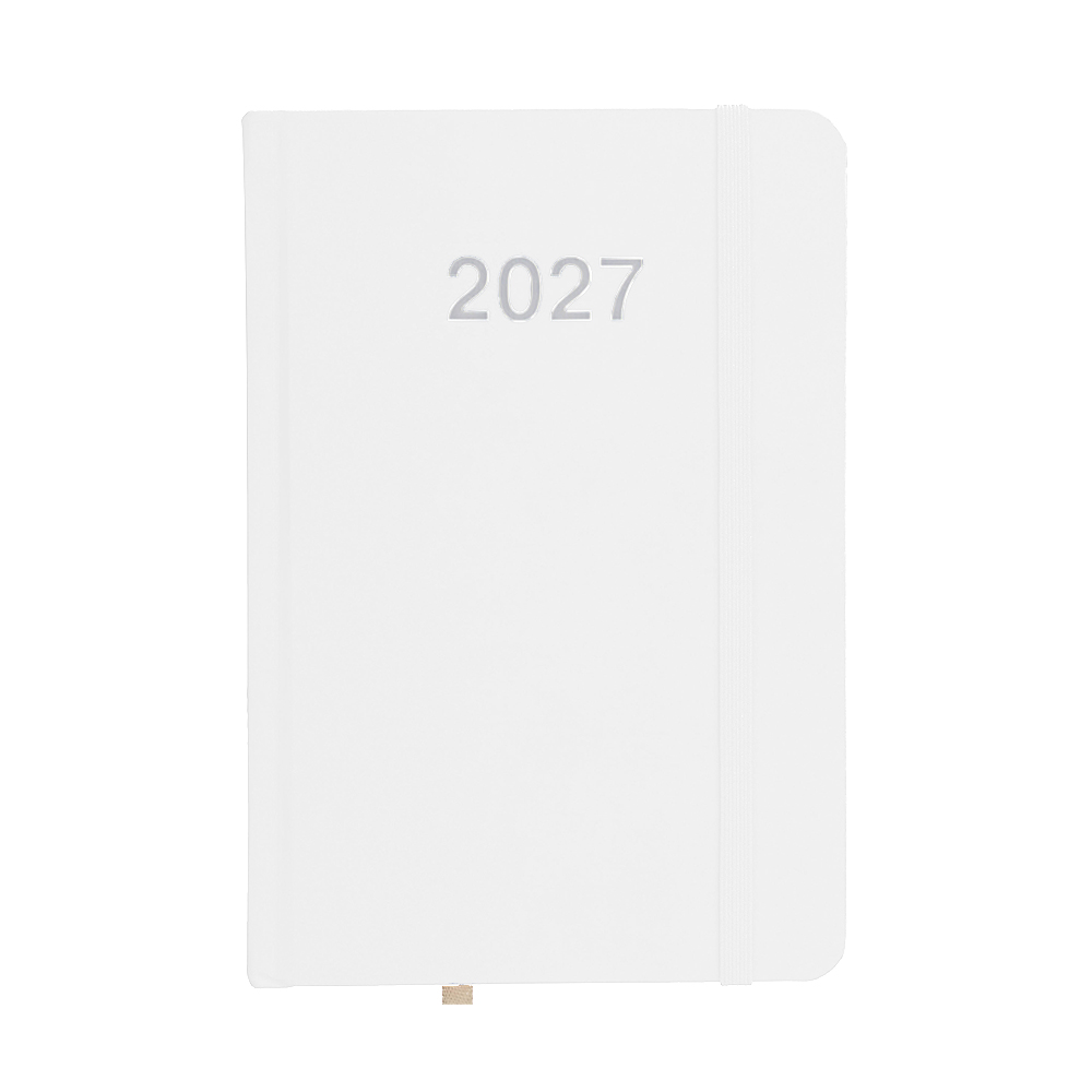 Daily planner 2027, hard laminated cardboard cover White