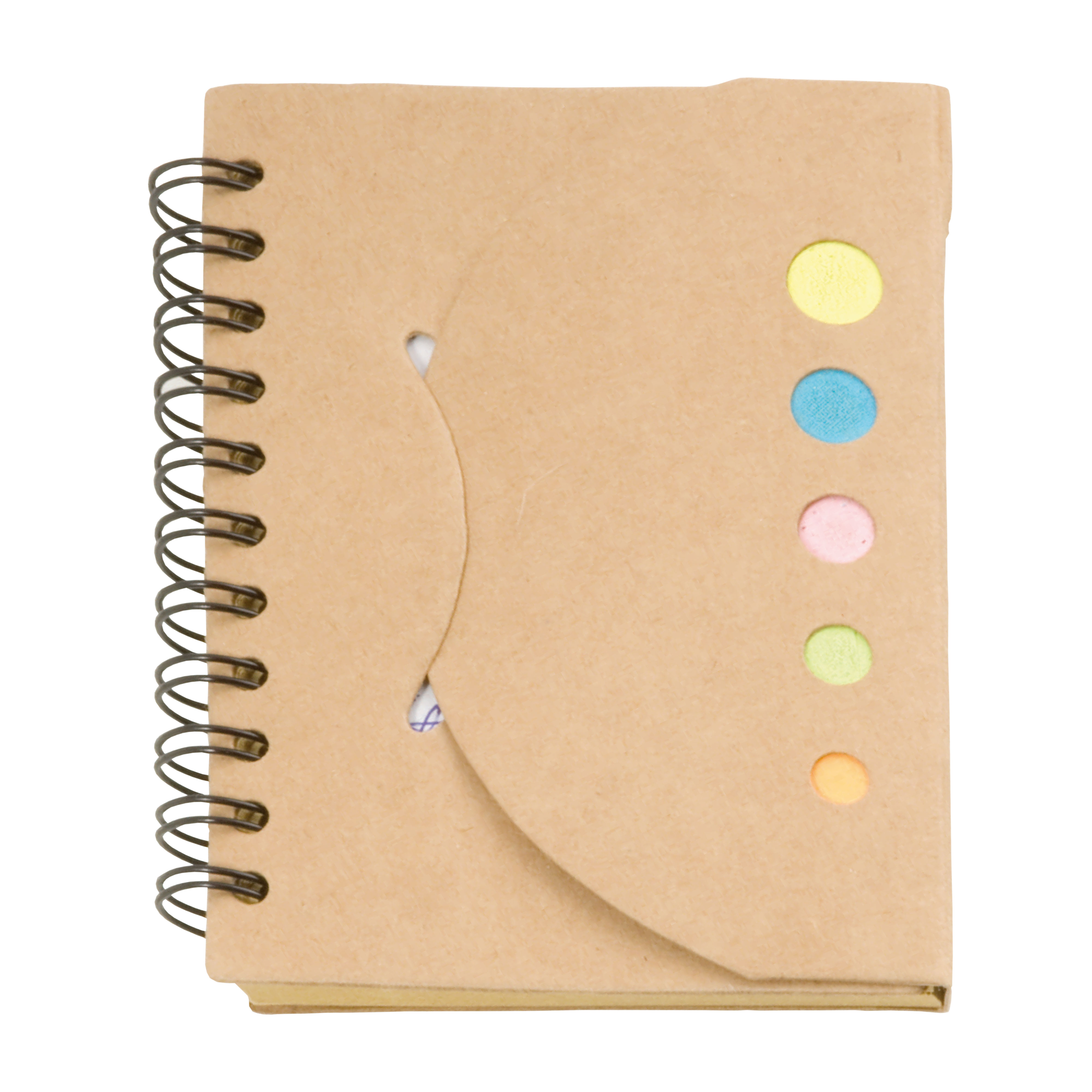 Recycled-paper ring-bound notepad (60 pages) with sticky notes Natural