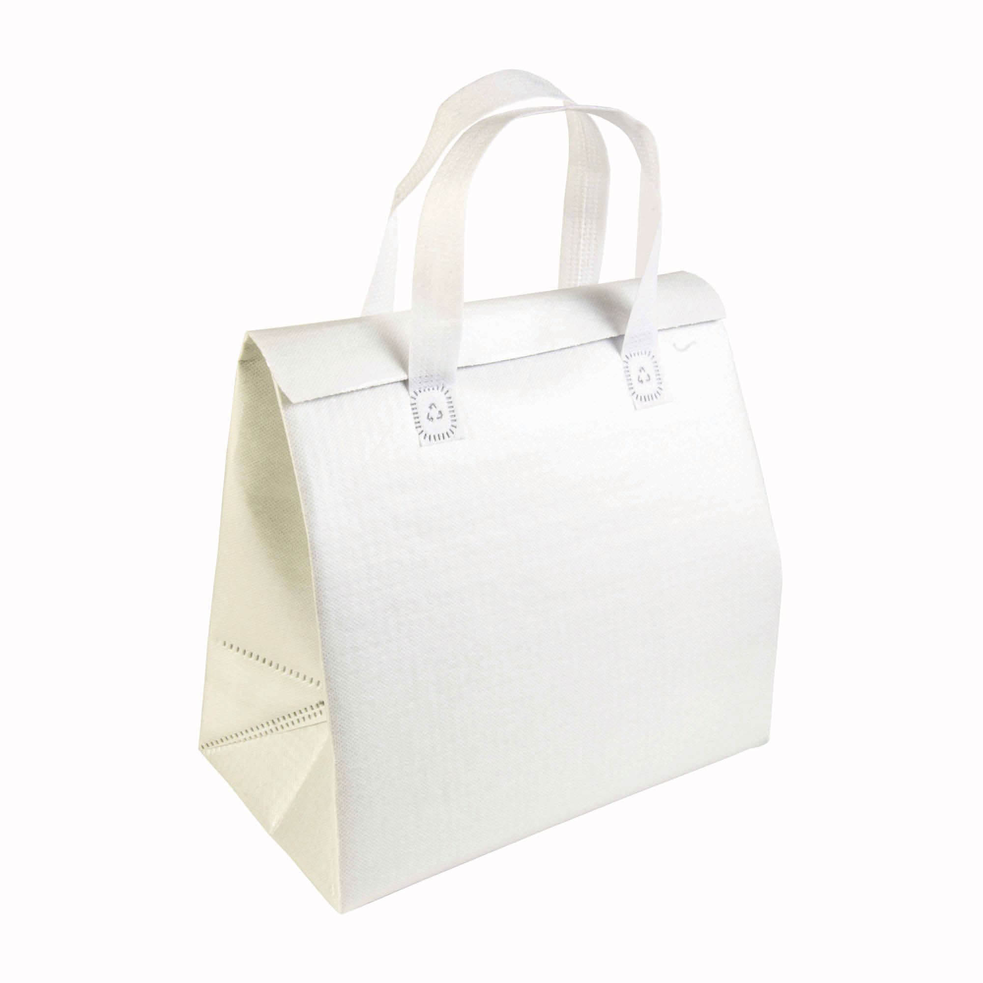 Laminated non woven cooler bag 100 g/m2 with velcro closure, 27 x 28 x 6 cm White