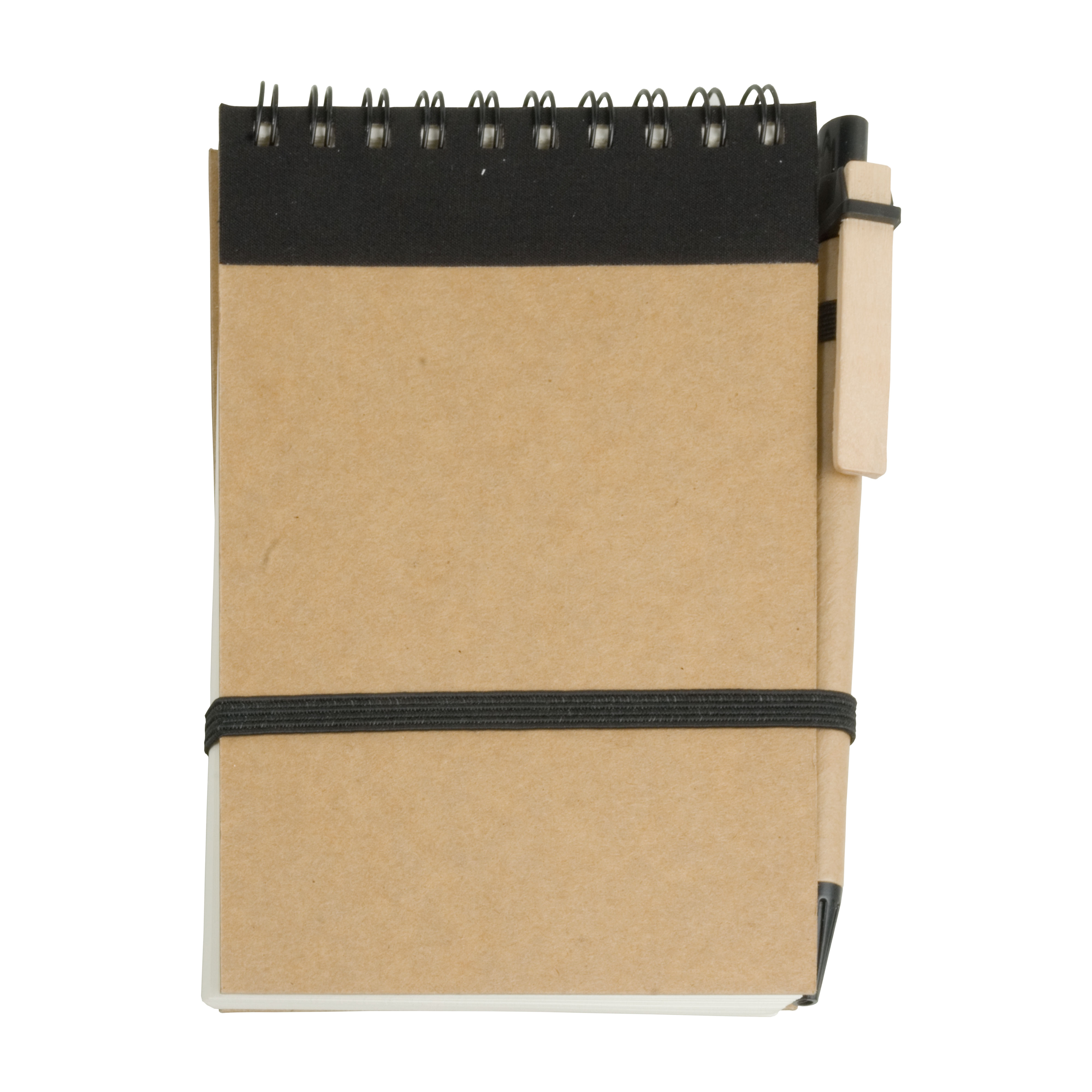 Recycled-paper ring-bound notepad, blank sheets (70 pages) with cardboard pen Black