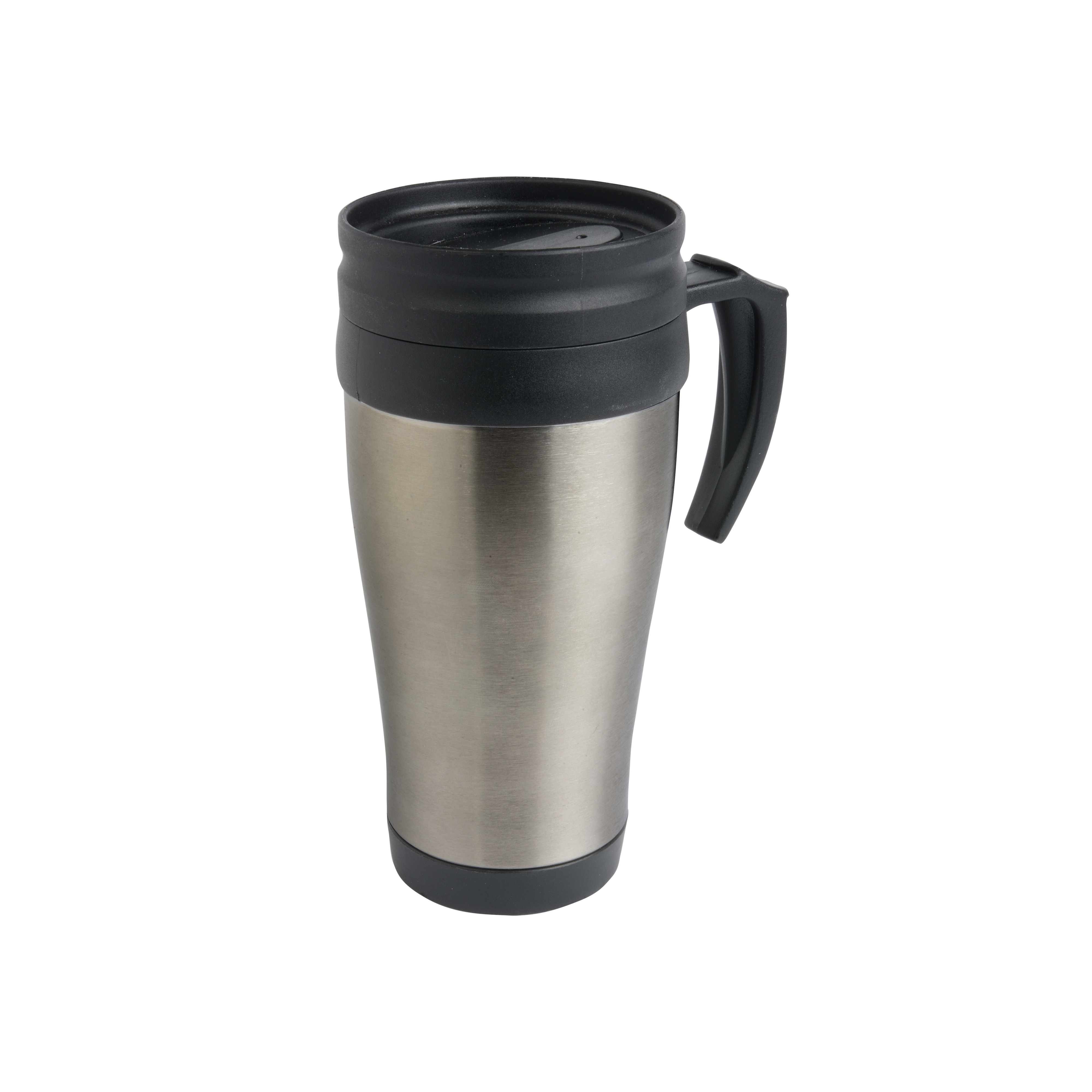 Stainless steel thermal mug (400 ml) with plastic inner wall, lid and handle Silver