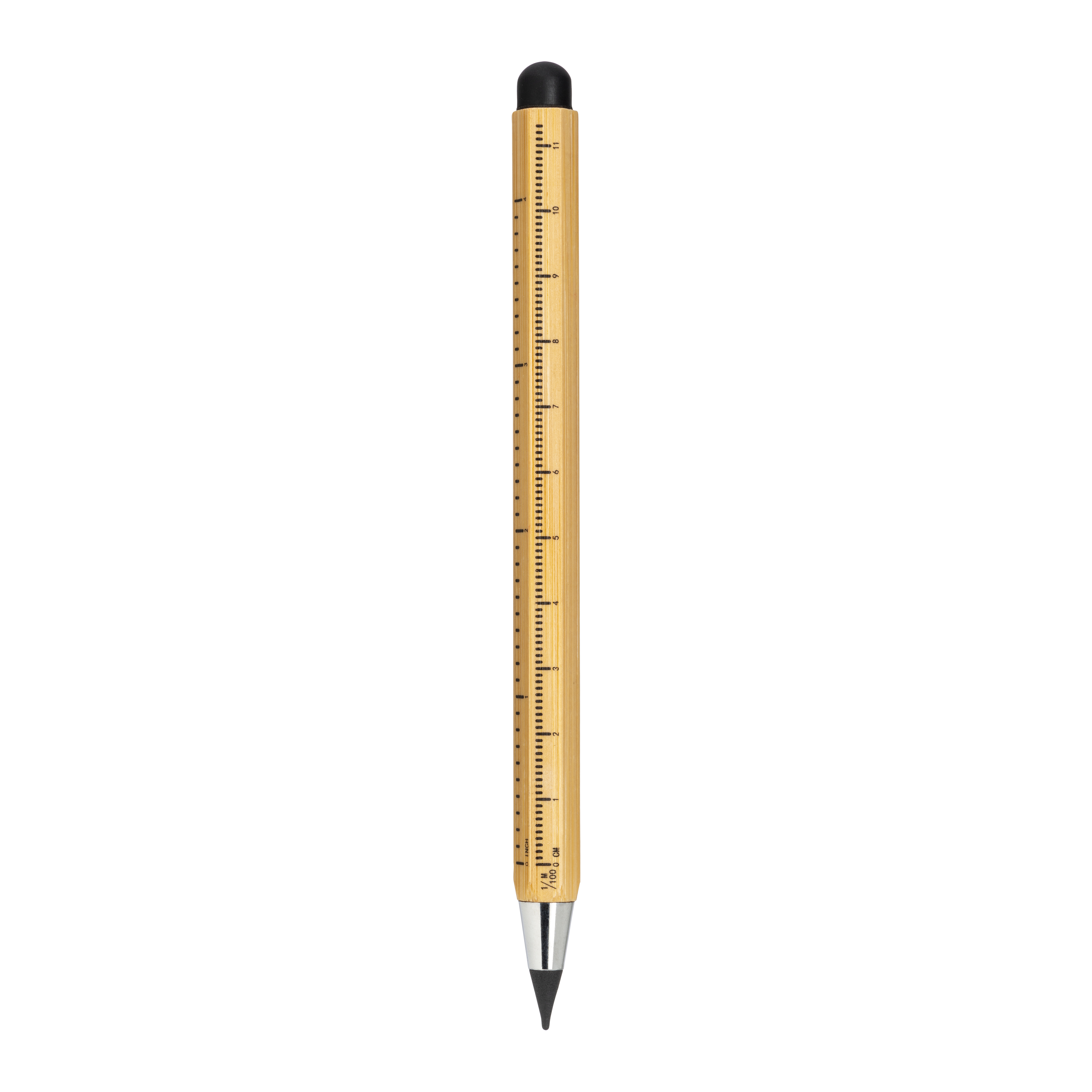 Long-lasting erasable bamboo ruler pencil with touch screen eraser and plastic cap Natural