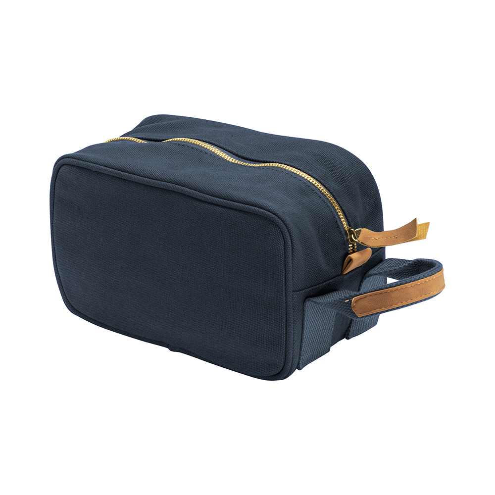 Recycled canvas beauty case with side handle Blue