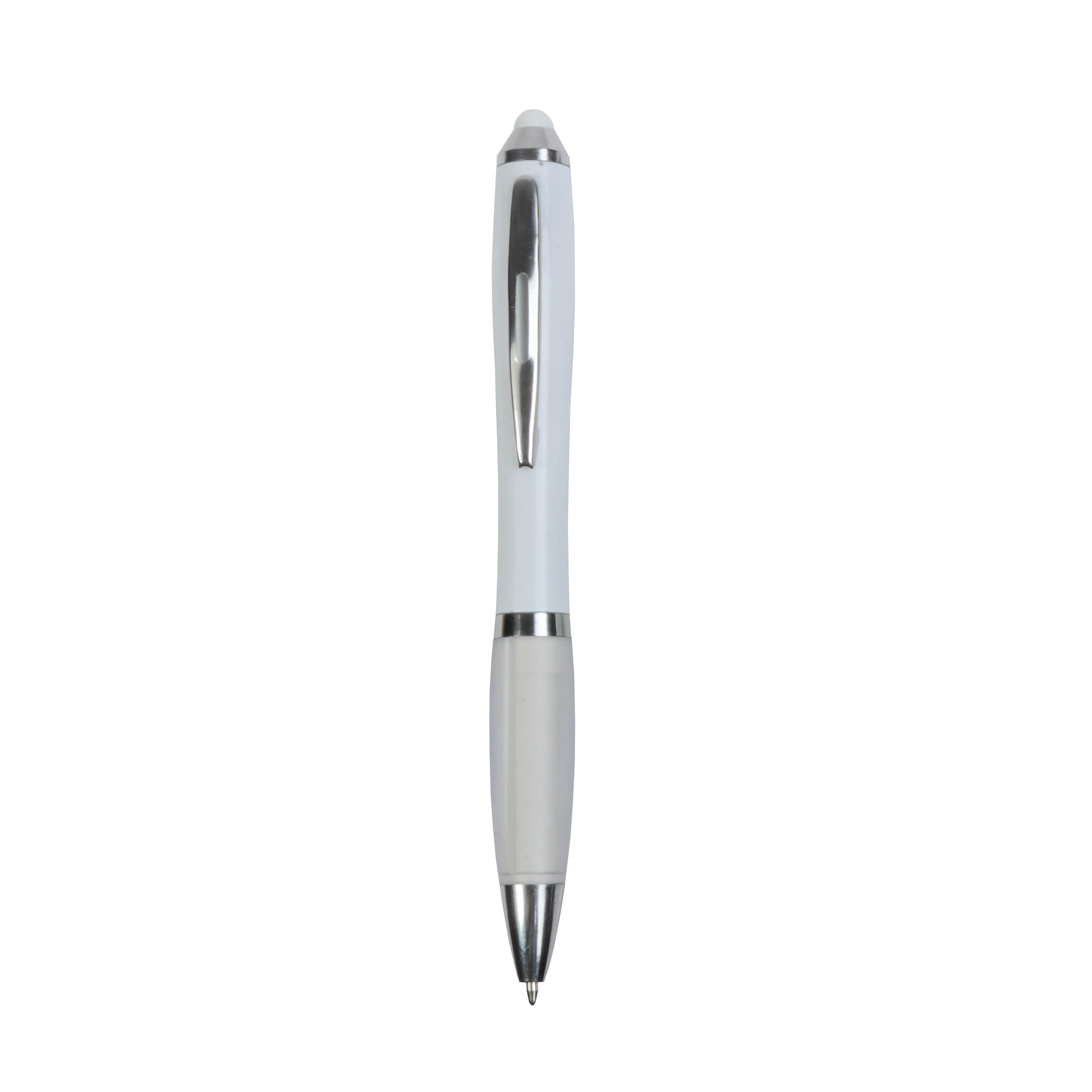 Plastic twist pen with white barrel, rubberised coloured grip White