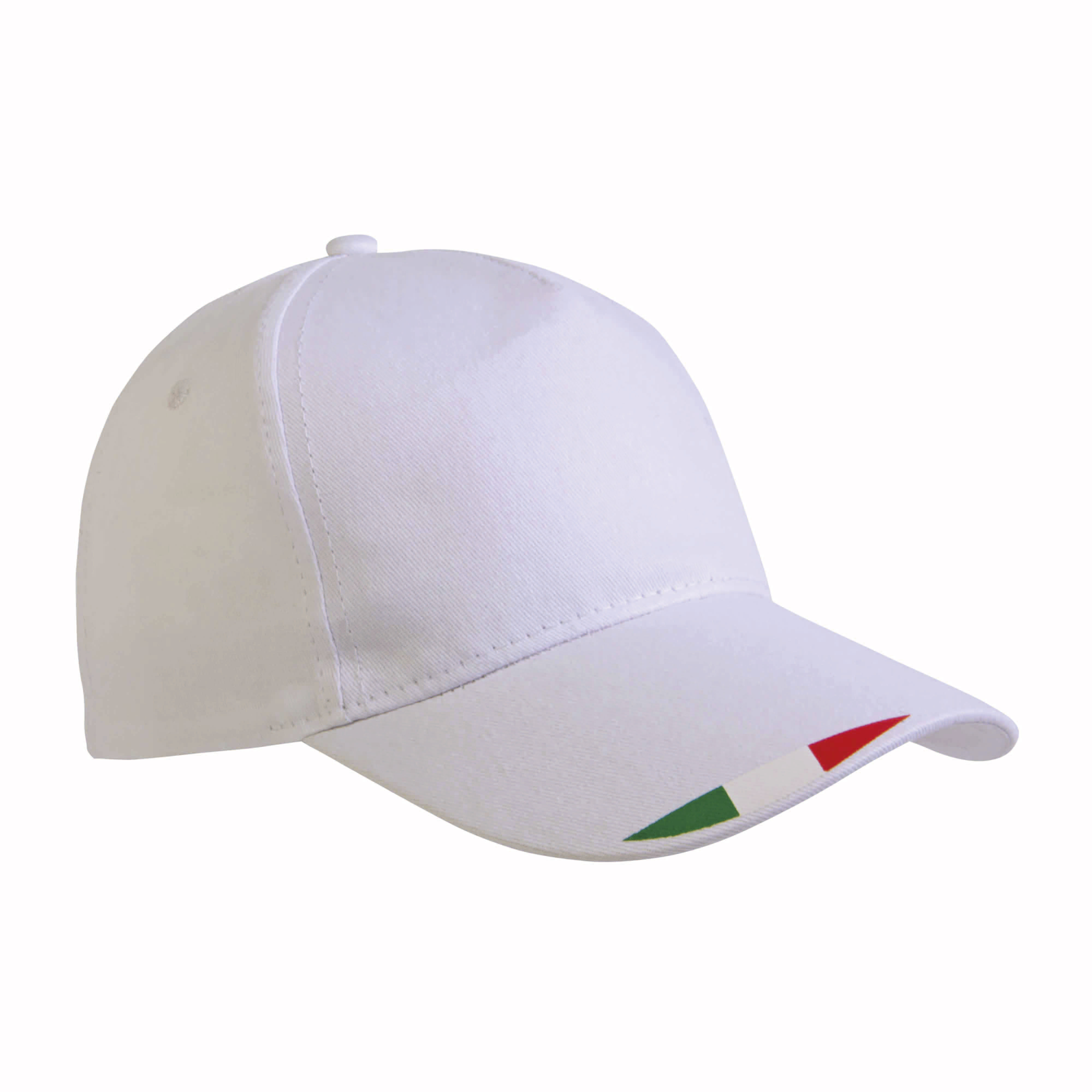 5 panels polyster baseball cap with tricolour italian flag printing White