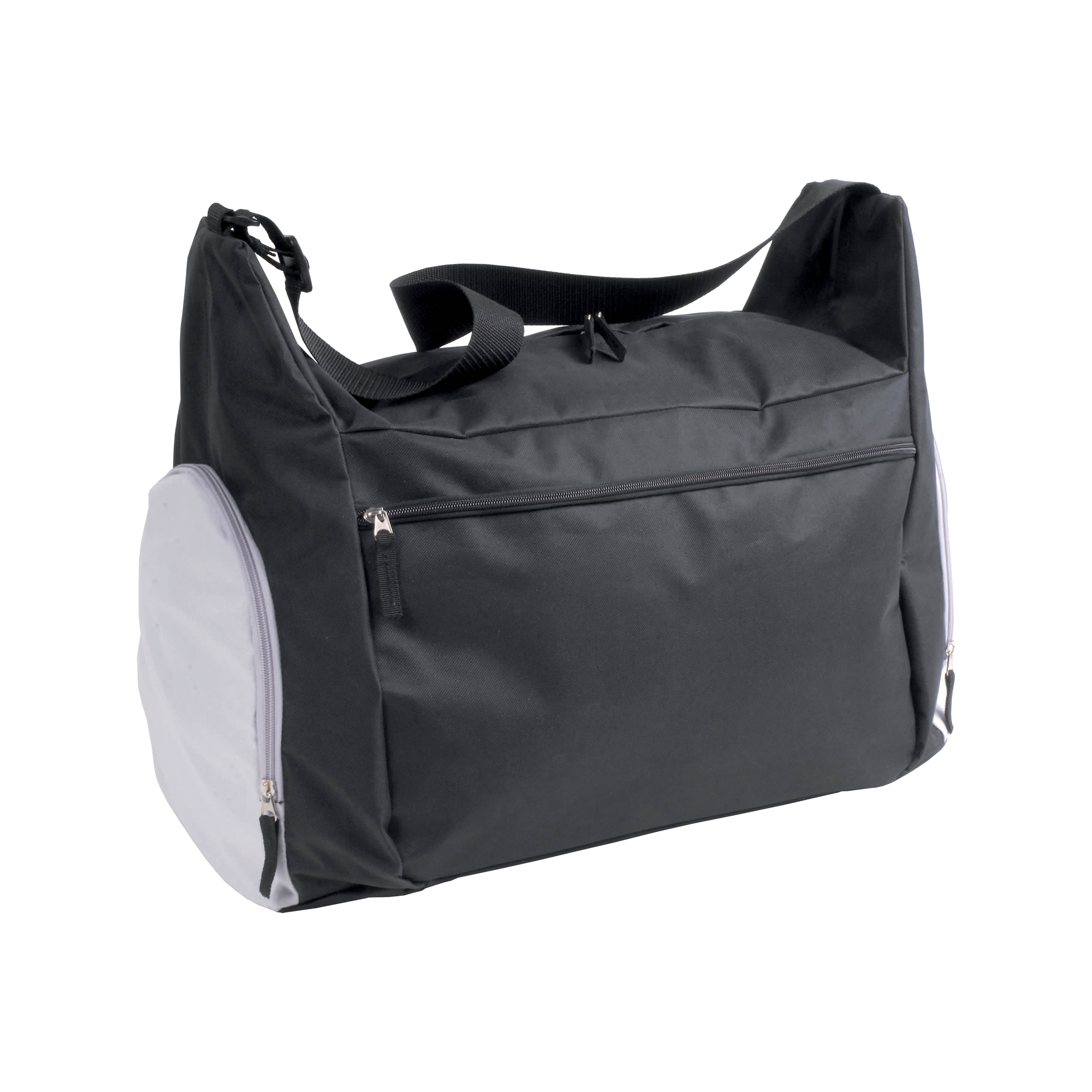 600D polyester sports/travel bag with adjustable shoulder strap, 2 compartments Black