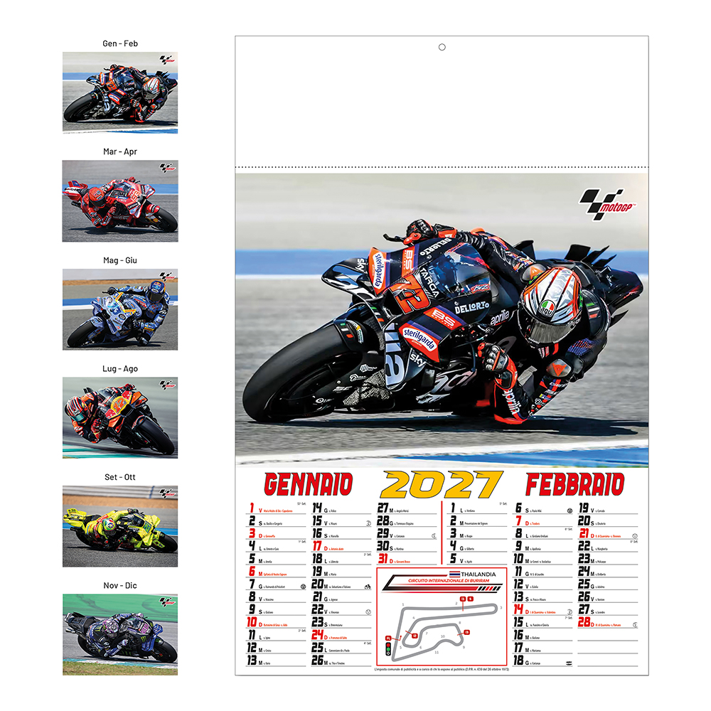 Wall calendar 2027, monthly layout, 6 illustrated sheets in 130 g/m2 coated paper White