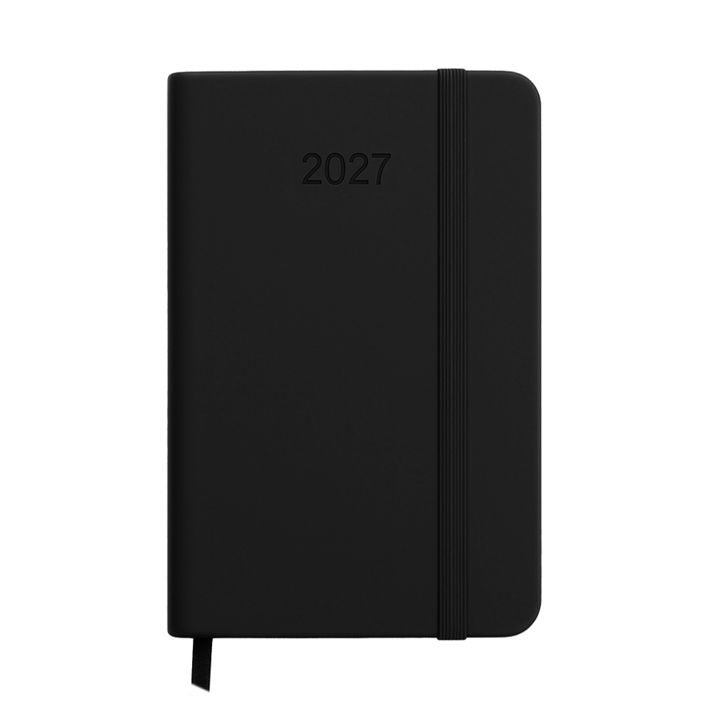 Weekly pocket planner 2027. Hard cover in thermo PU with colored page edges Black
