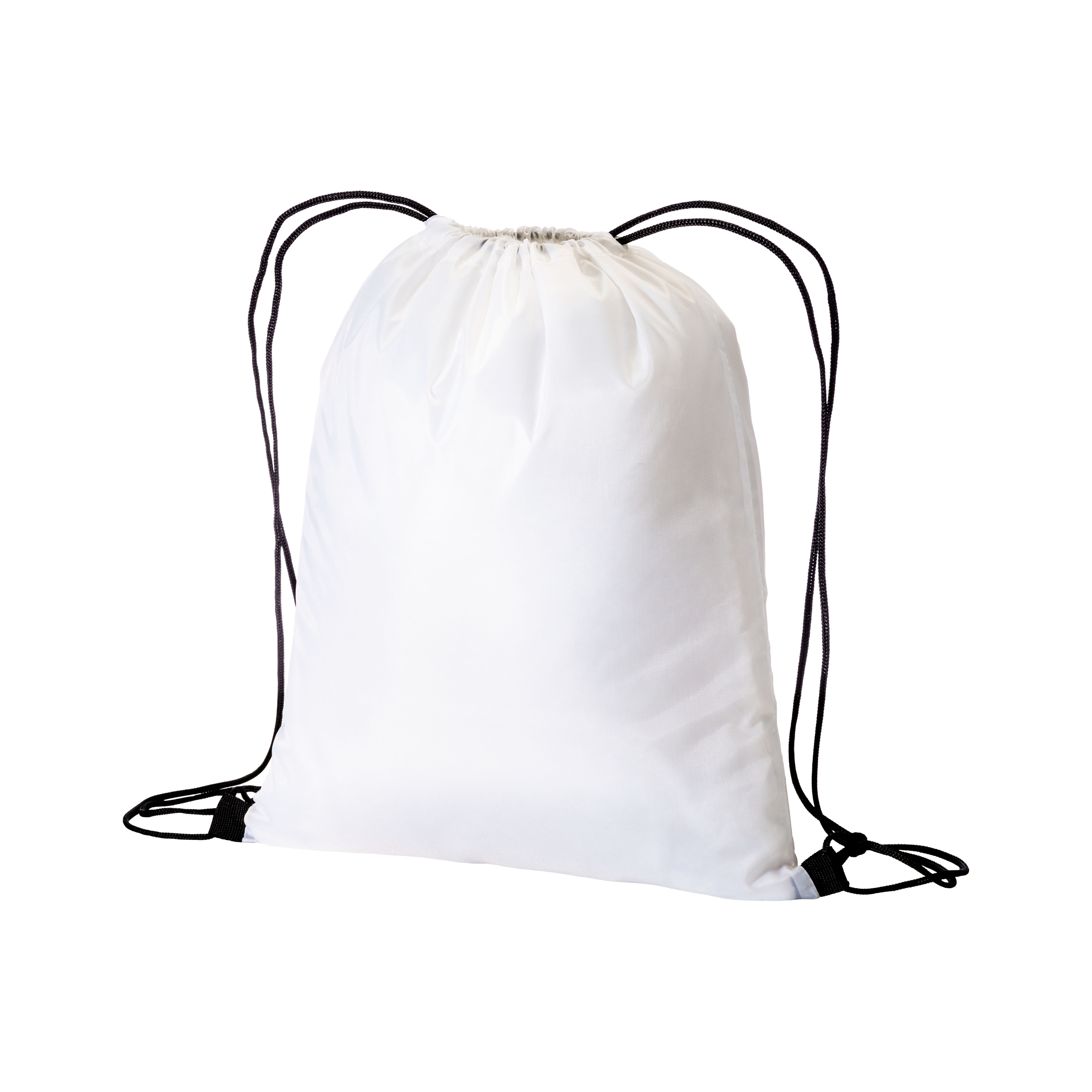 210T white polyester backpack with choke closure and colored cords Black