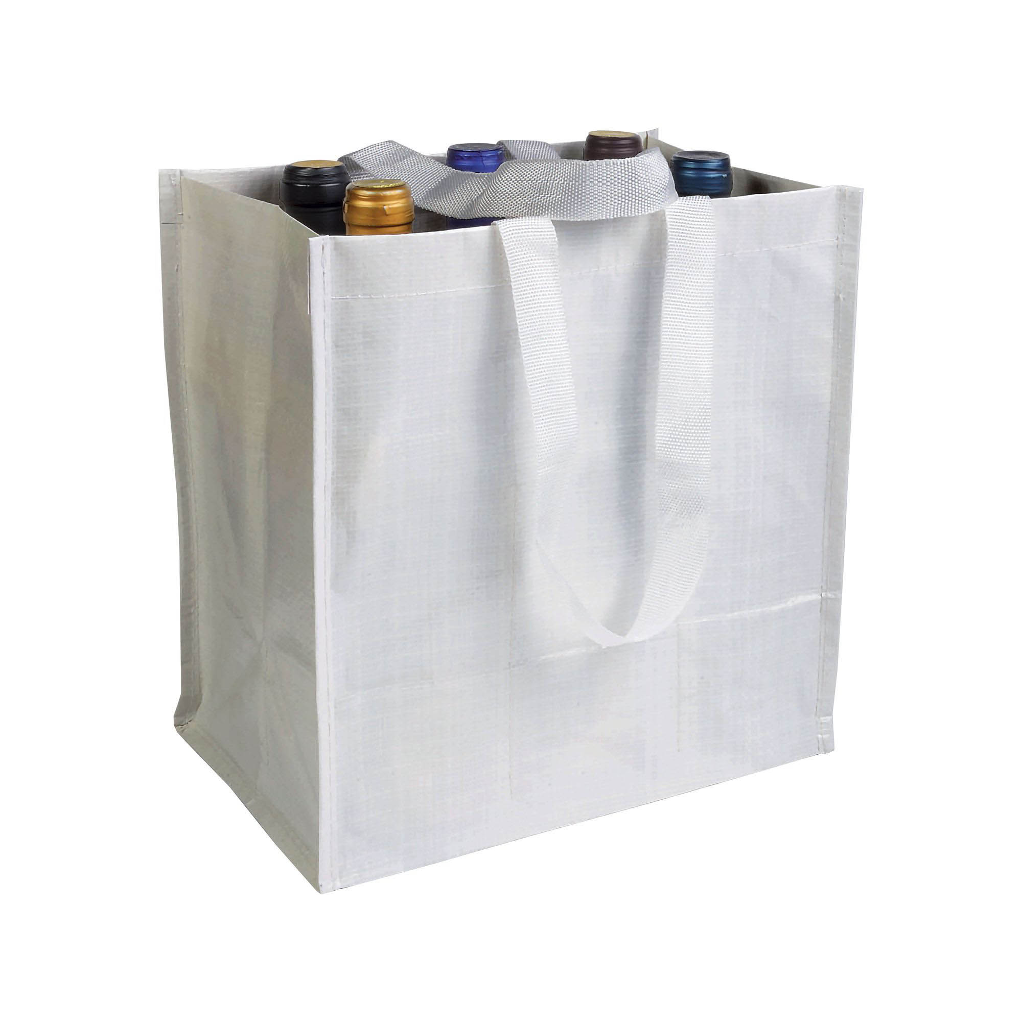 Laminated 120 g/m2 PP bottle shopping bag (6 bottles), short ribbon handles White