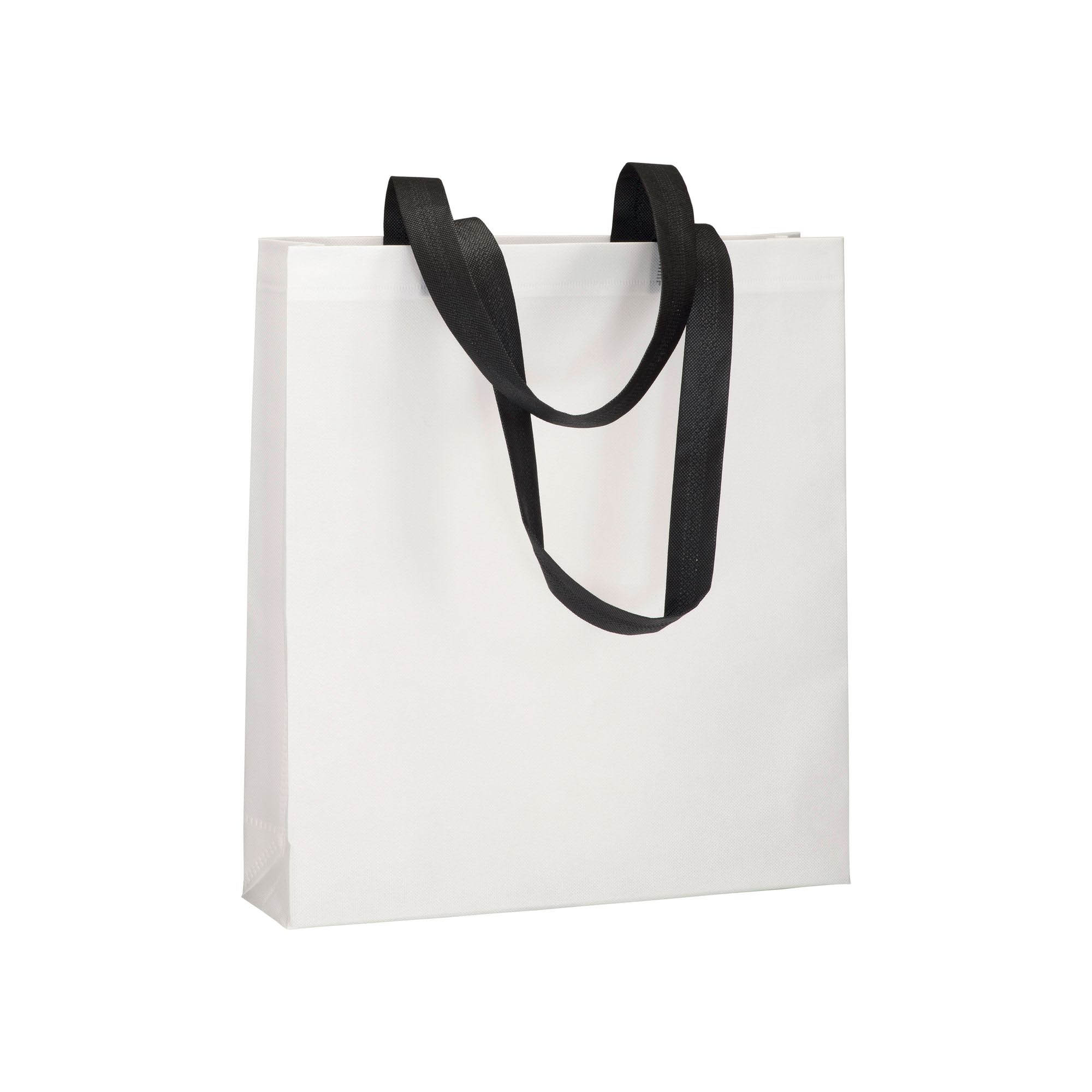 Heat-sealed 80 g/m2 non-woven fabric shopping bag with gusset and long handles Black