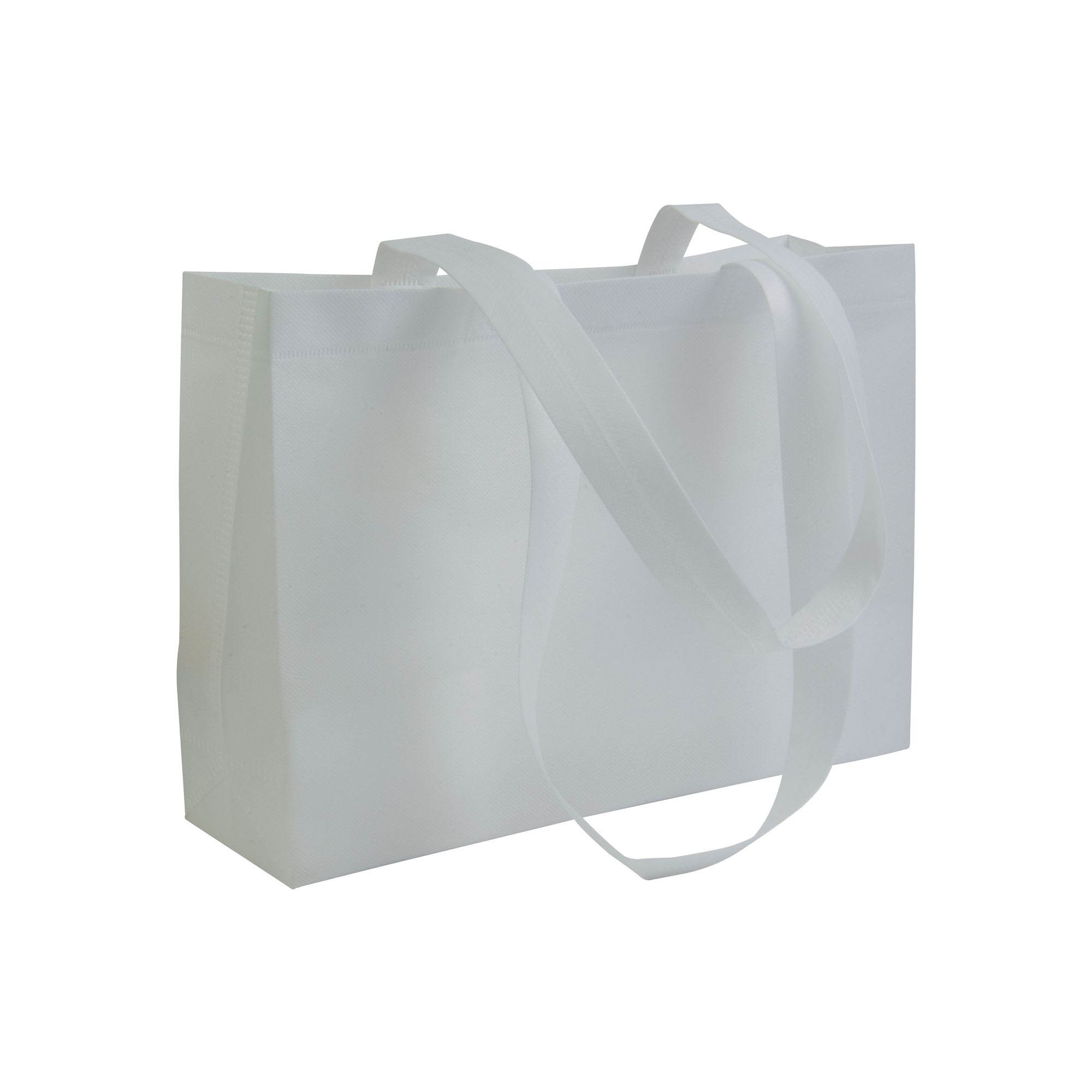 Heat-sealed 70 g/m2 non-woven fabric shopping bag with bottom gusset and long handles White