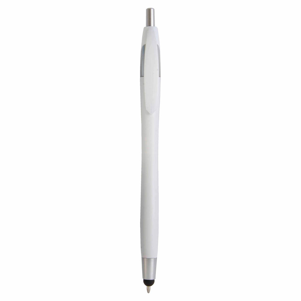Plastic snap pen with touchscreen rubber tip White