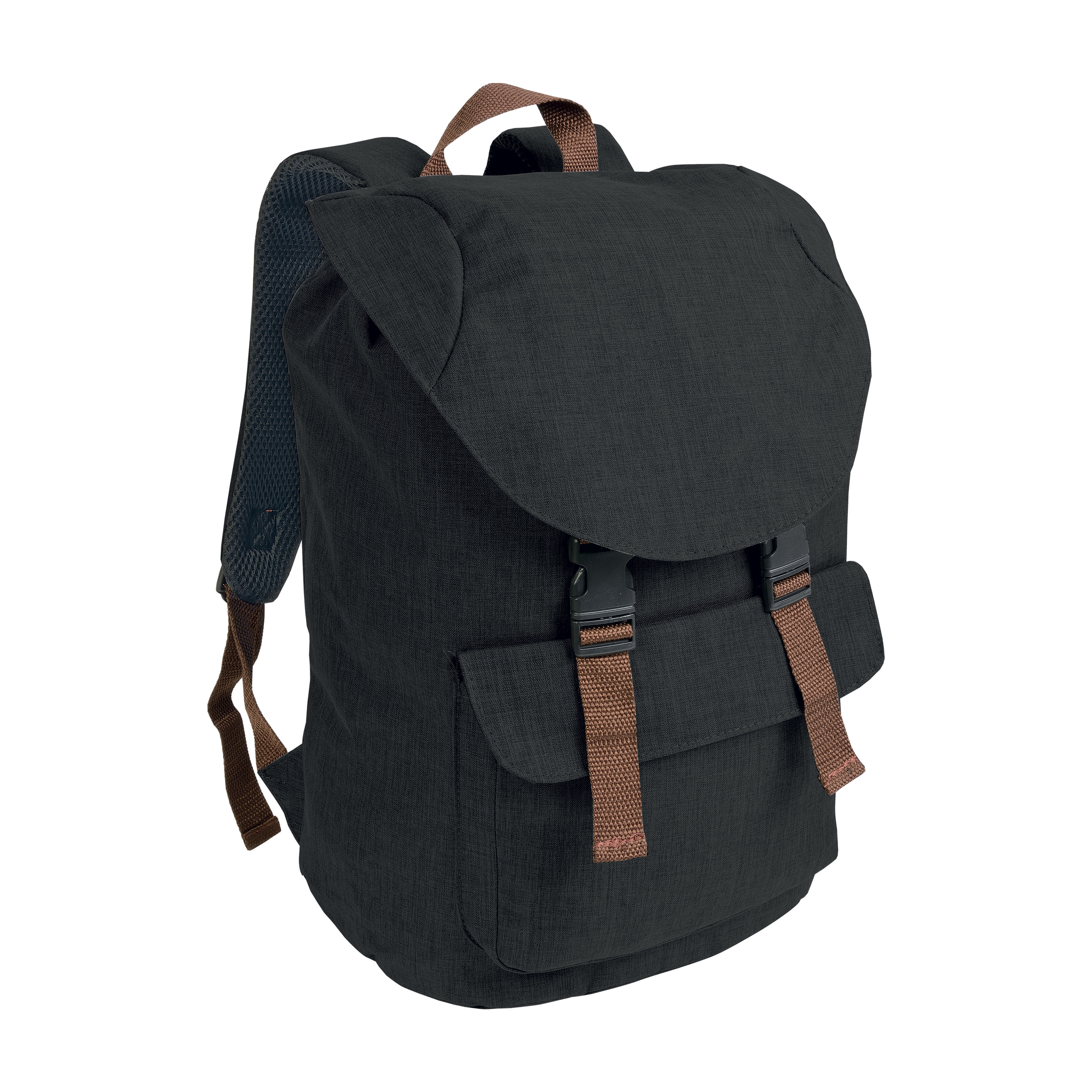 Polyester, two-tone melange-effect backpack with 2 pockets Black