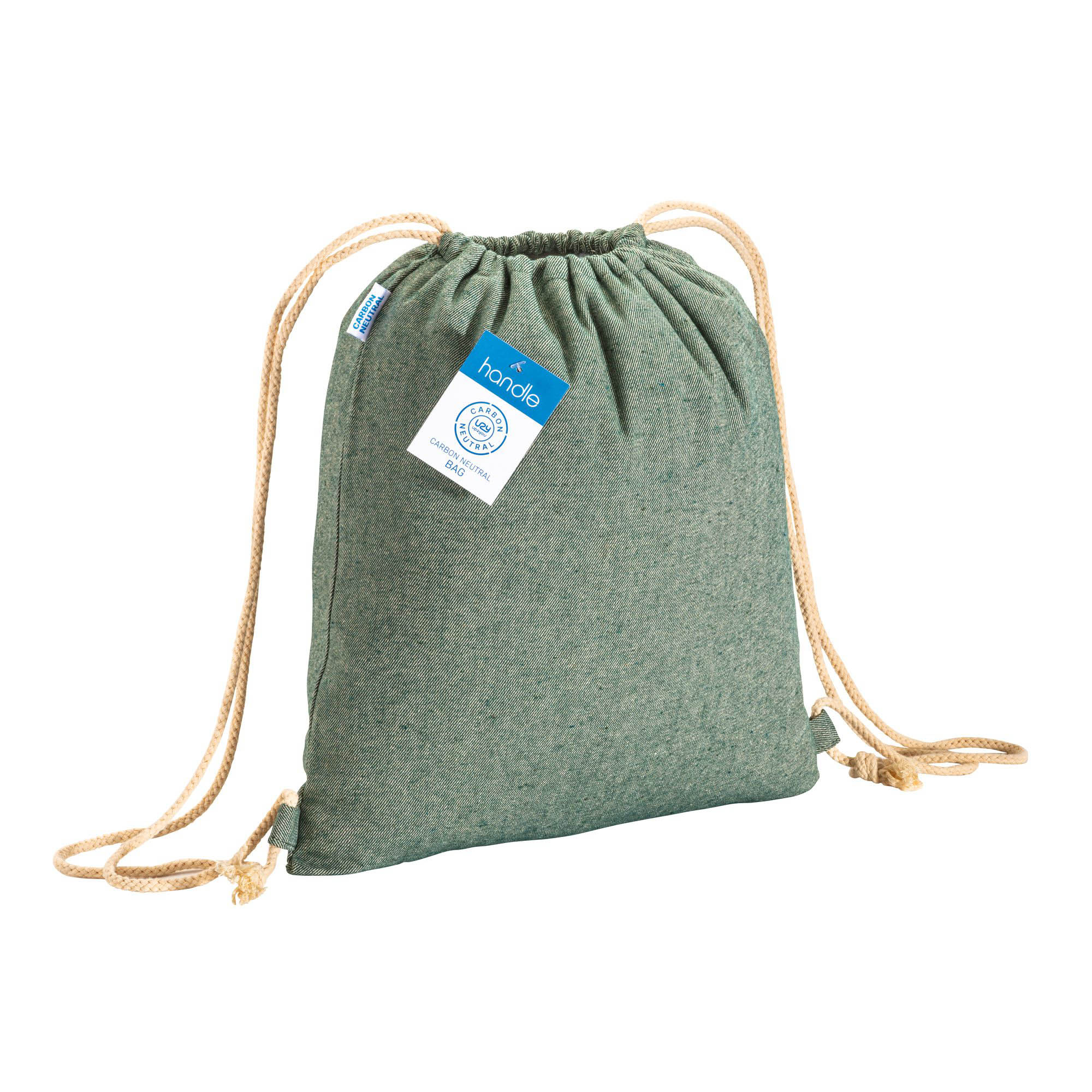 GRS-certified recycled cotton drawstring backpack (280 g/m2) Green