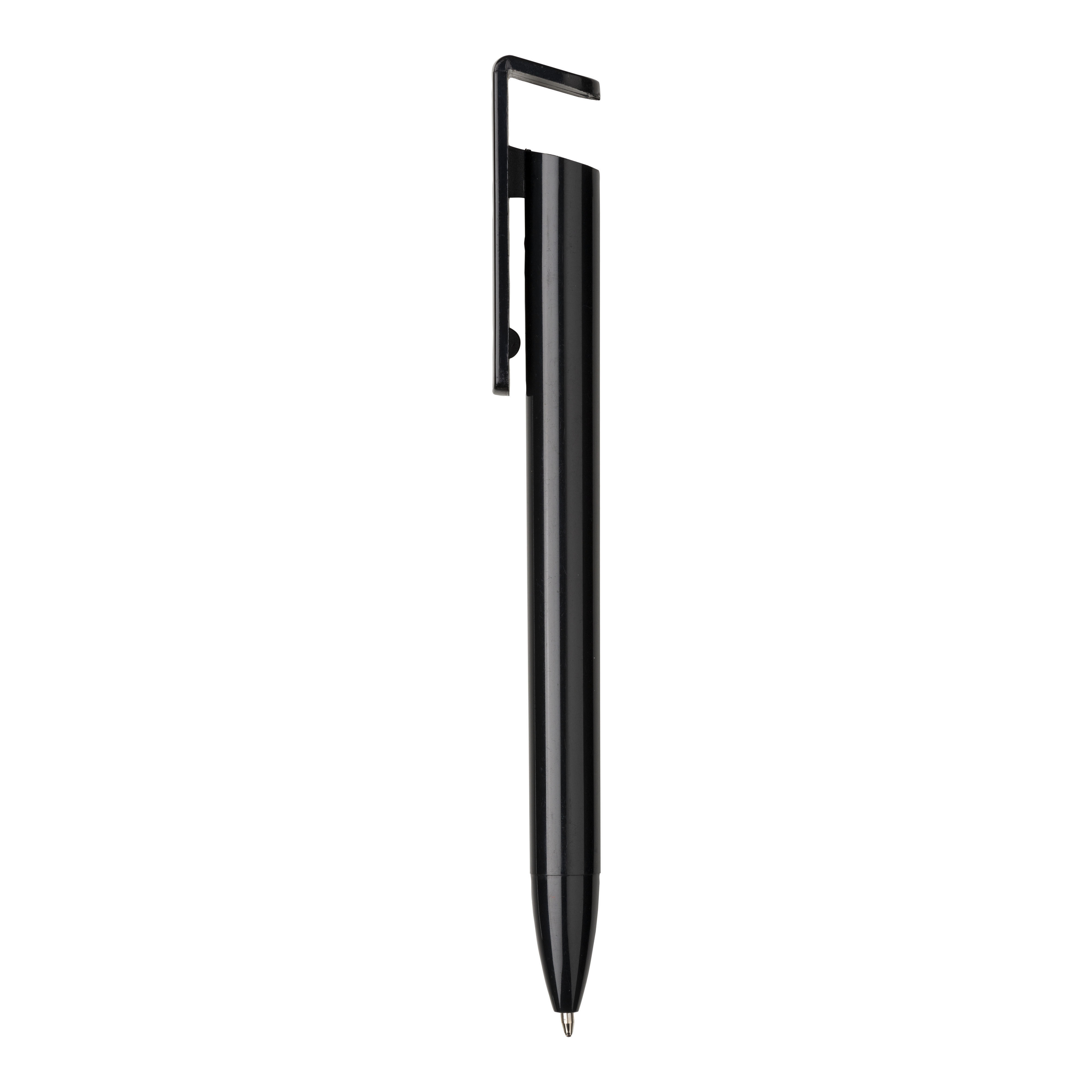 PP and wheat straw twist pen with mobile phone stand Black