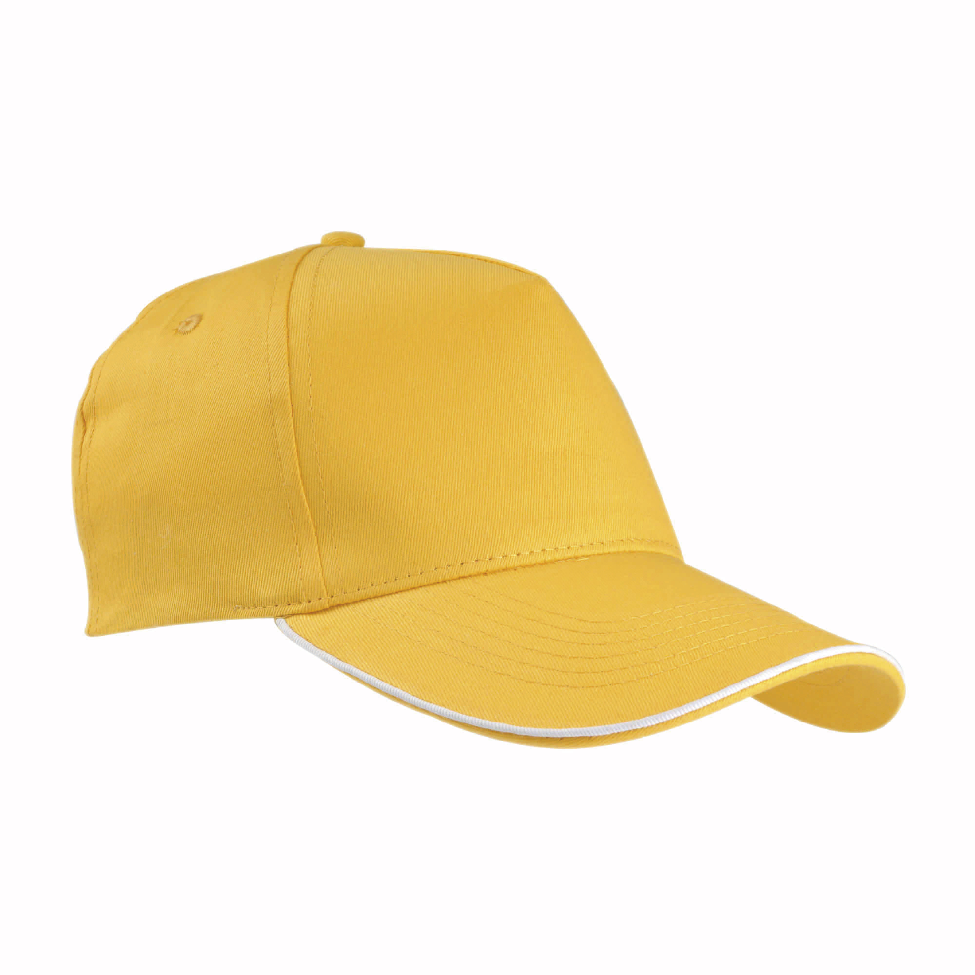 Cotton 5-panel cap with contrasting piping and adjustable strap with metal buckle Yellow