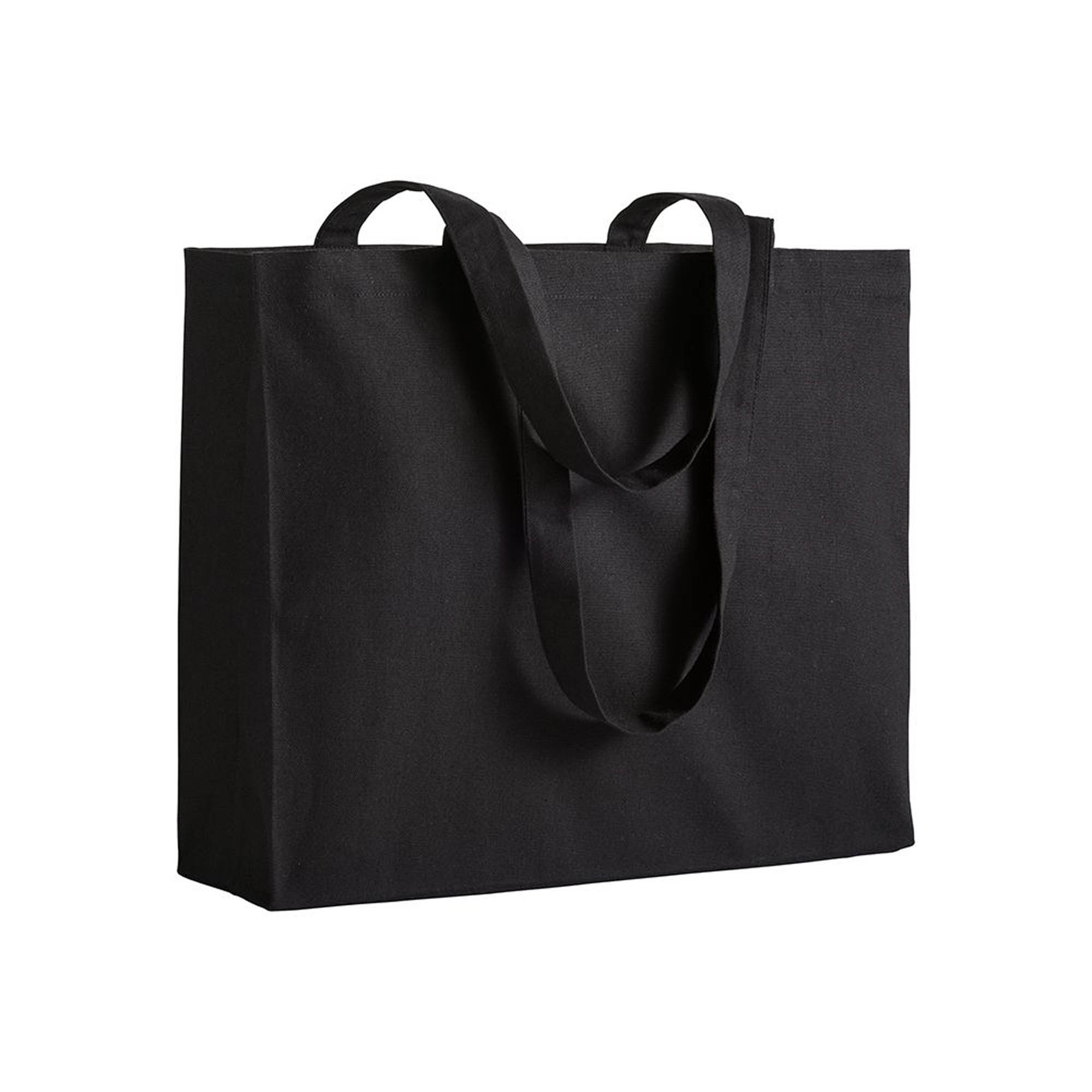 200 g/m2 cotton shopping bag, long handles and gusset Black