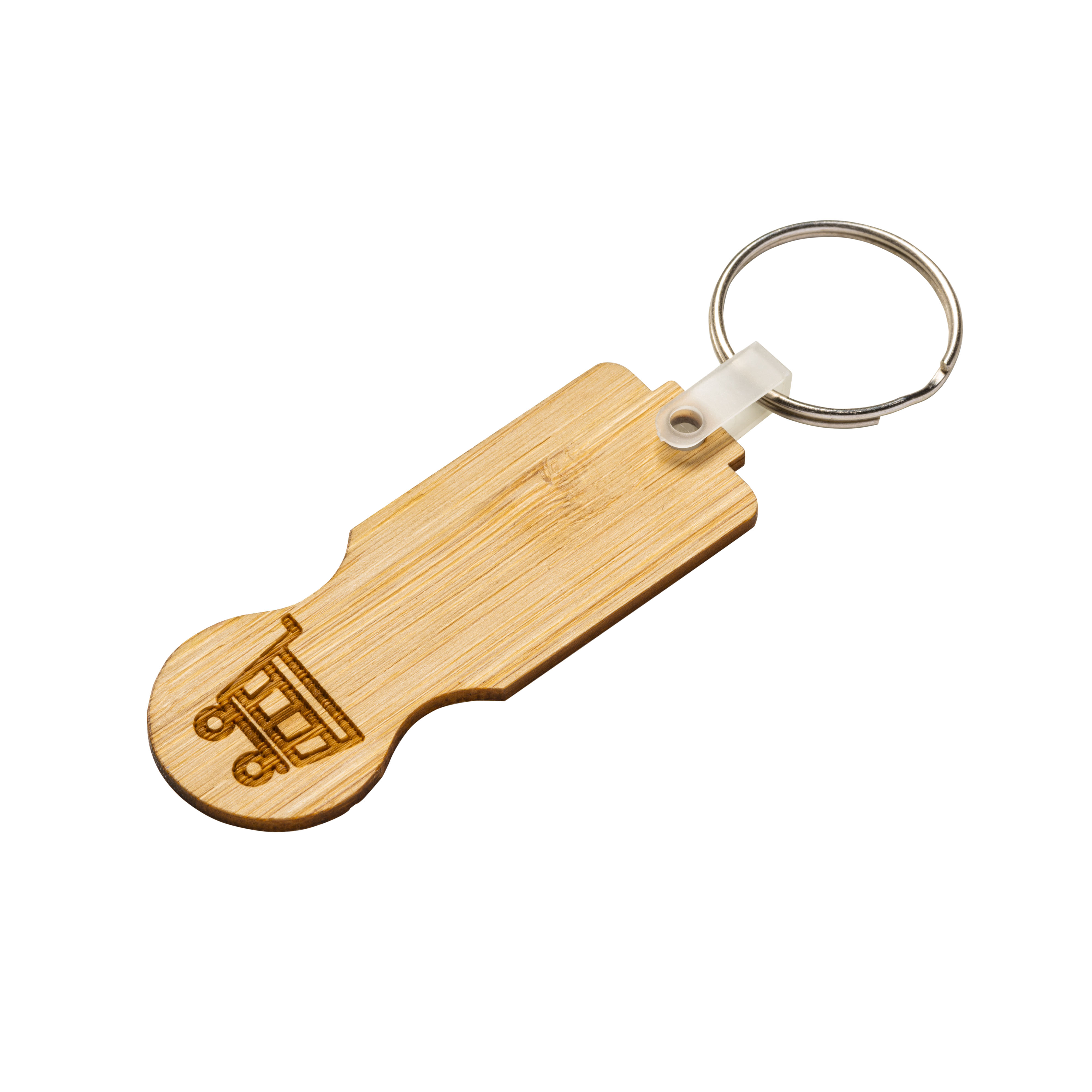 Bamboo shopping cart token with key ring Natural
