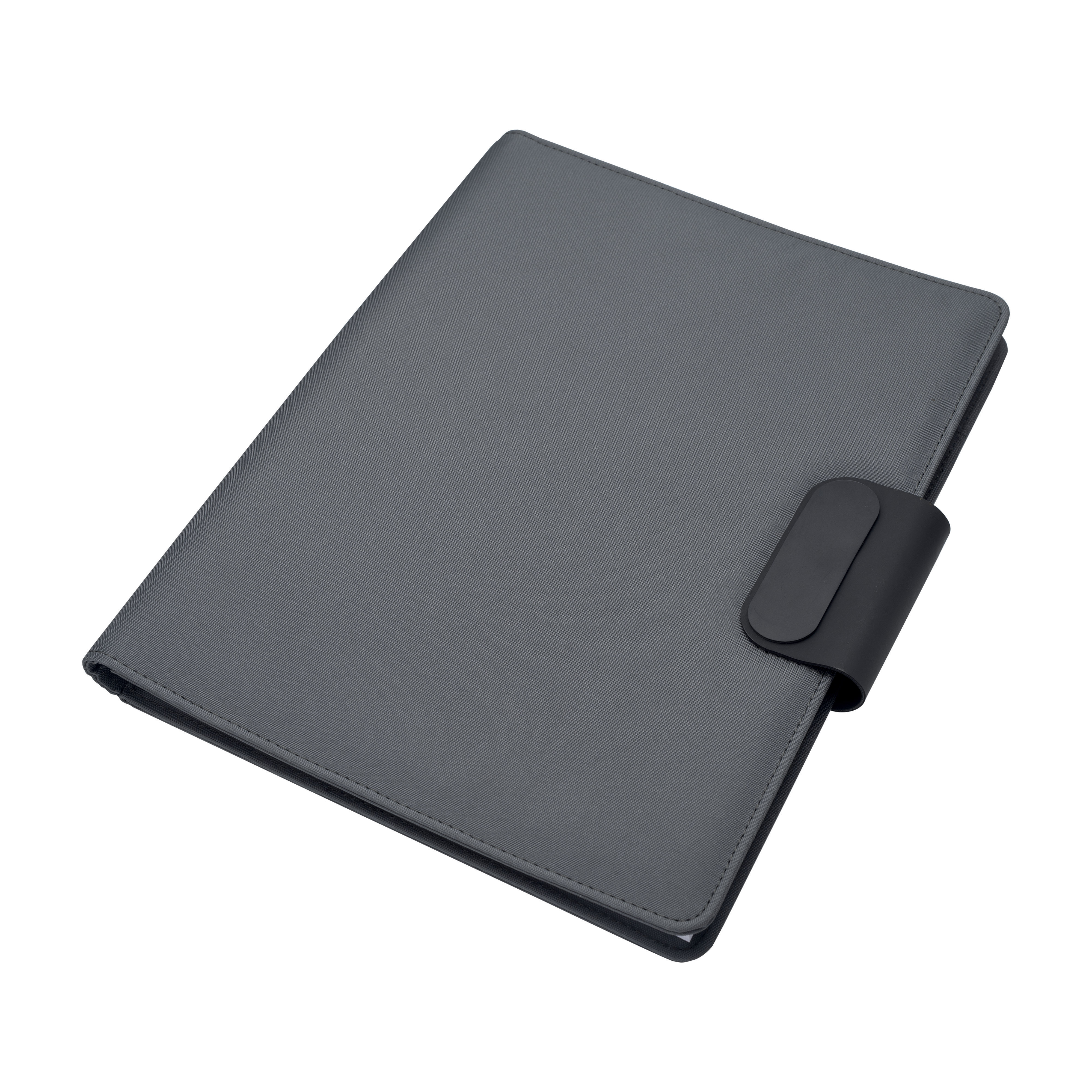A4 organizer folder in Rpet with lock and magnetic closure that lights up Grey